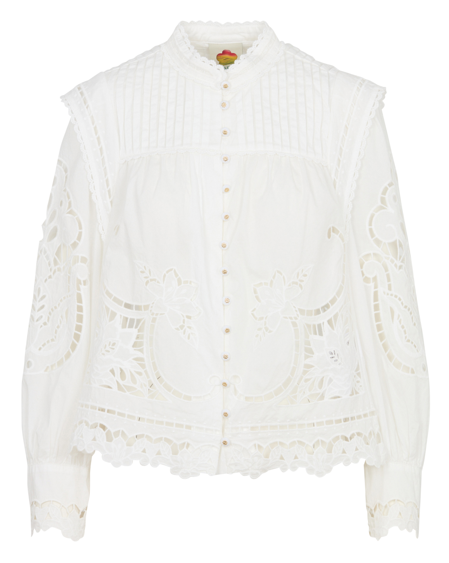 Long-sleeve top with English embroidery. FARM RIO White