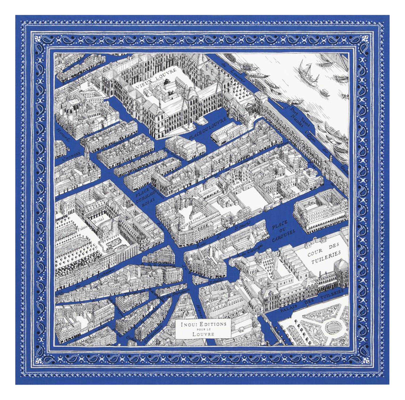Carré imprimé en coton x Le Louvre INOUI EDITIONS Bleu