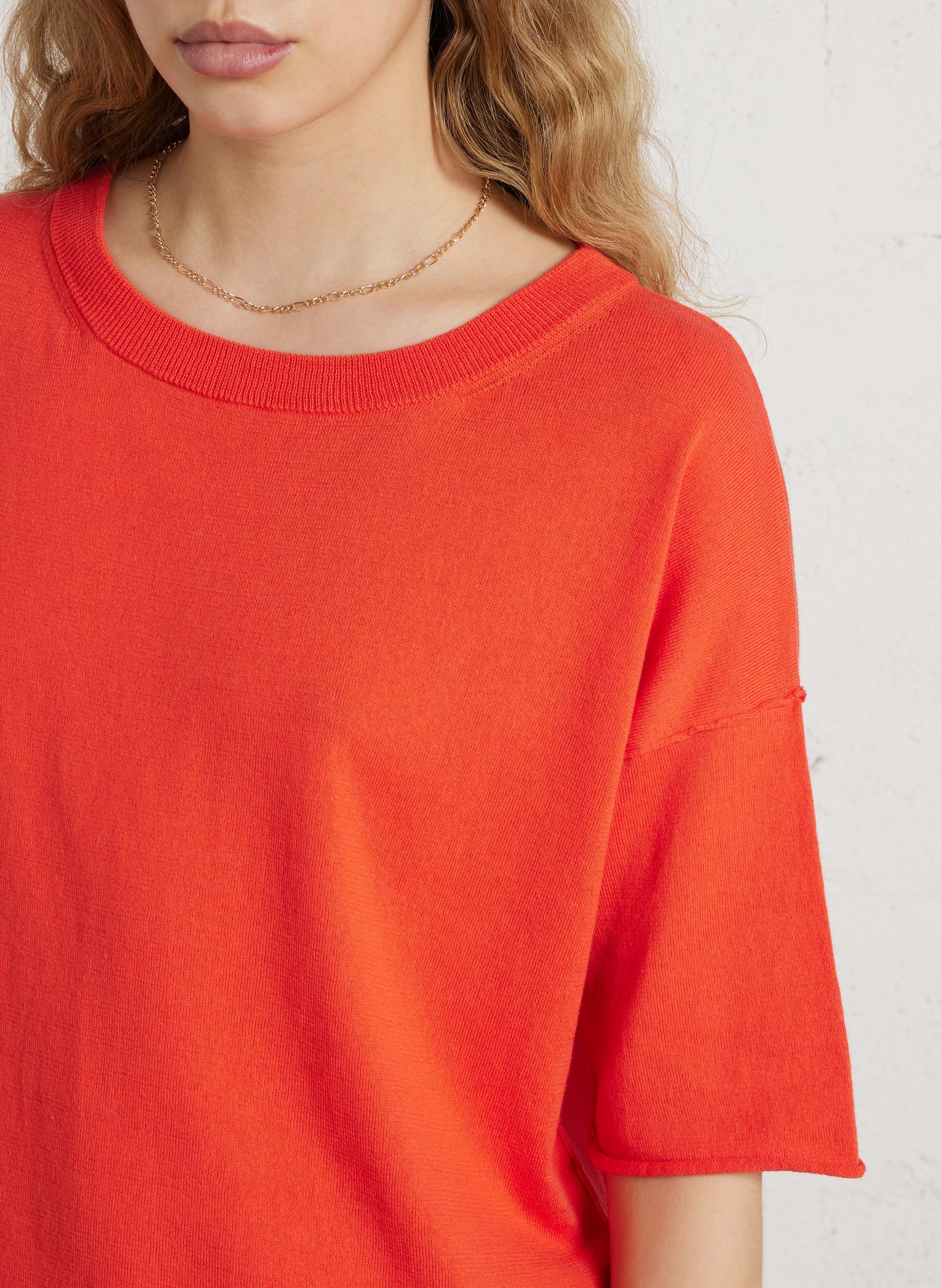 Oversize Bio-Baumwollpullover mit Bootsausschnitt MAISON ANJE Rot