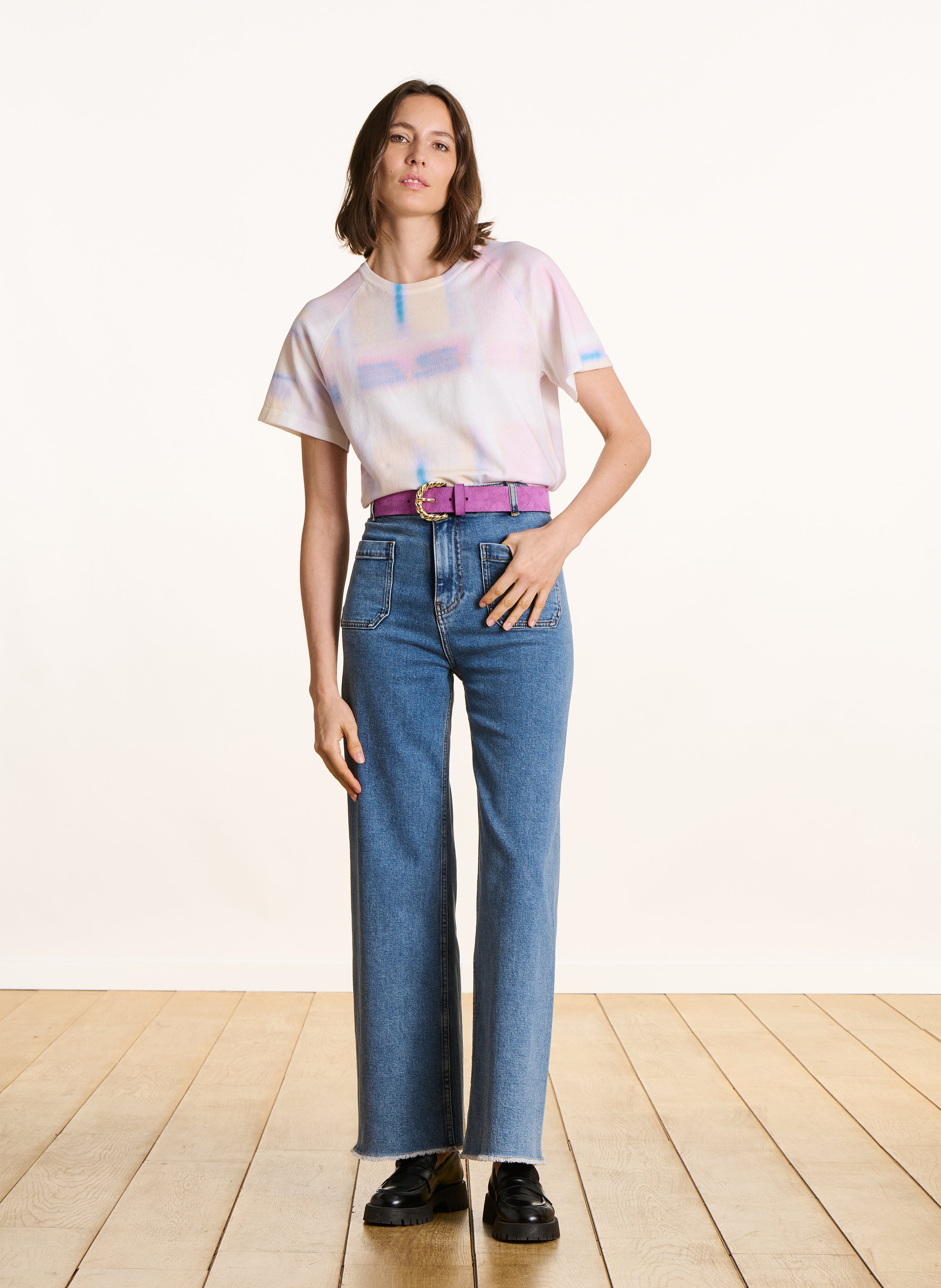 High-waisted straight organic cotton-blend jeans LA FEE MARABOUTEE Blue
