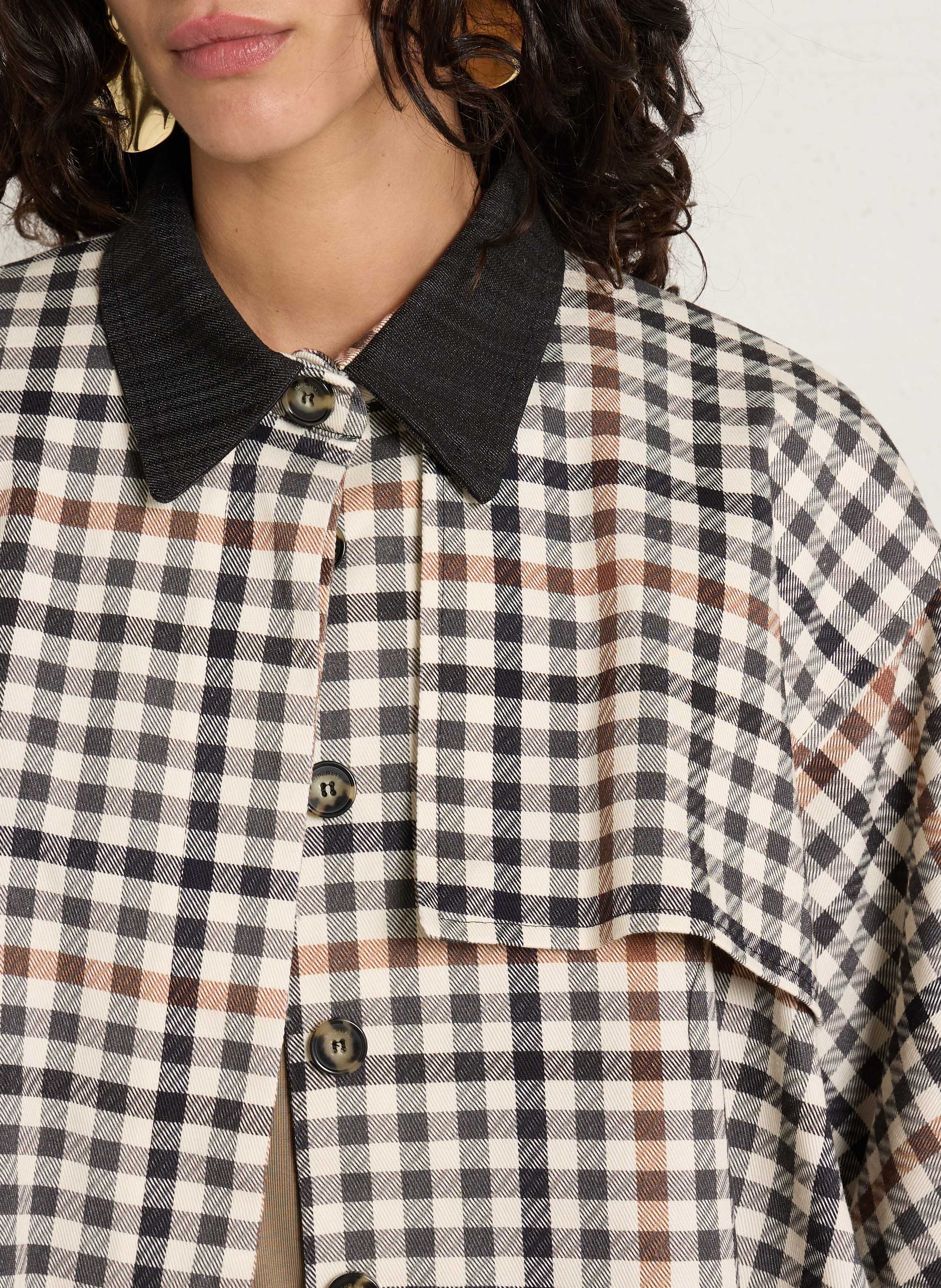 Cape à carreaux col classique IMPERIAL Beige