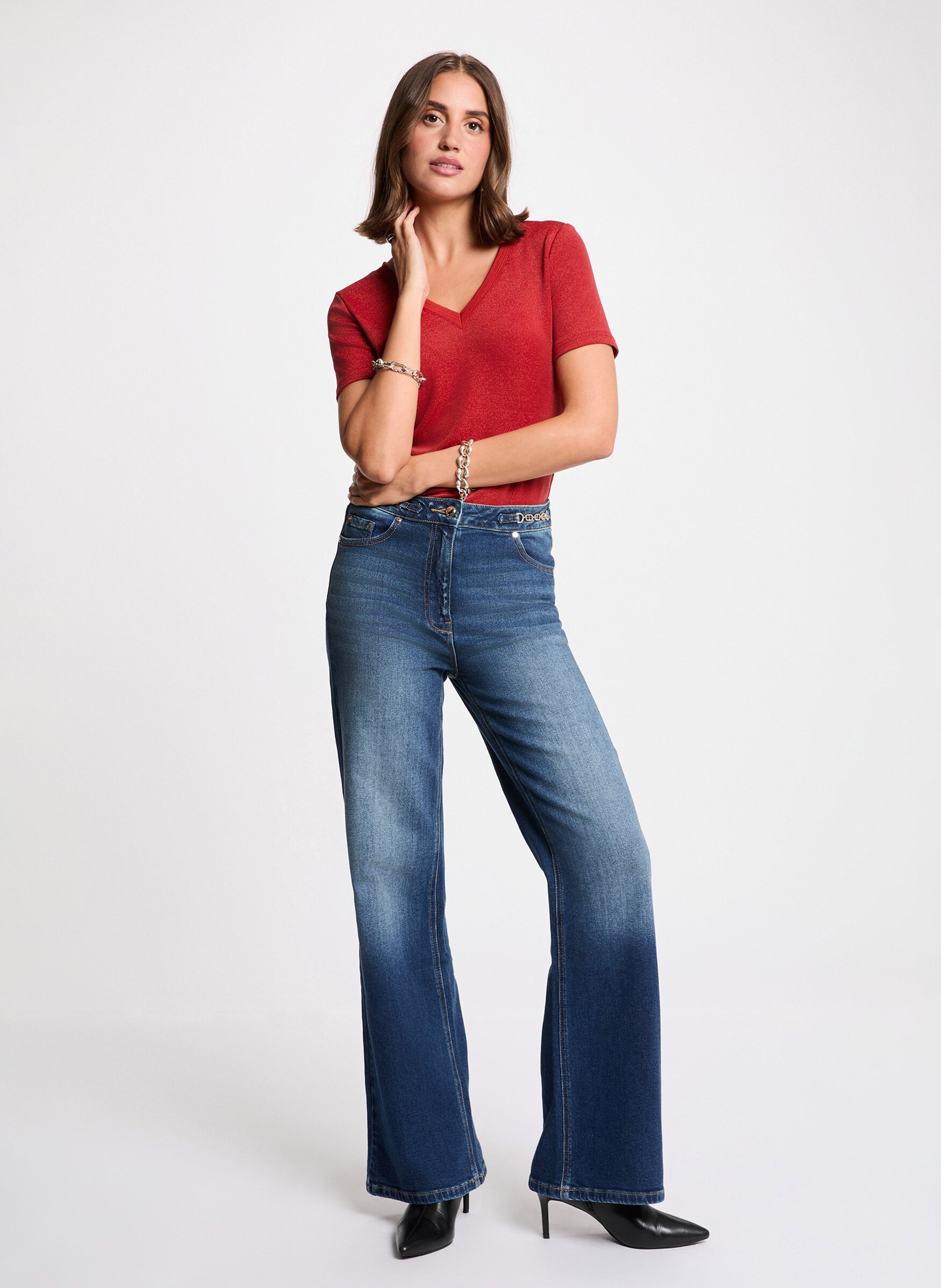 Tee-shirt col V métallisé MORGAN Orange