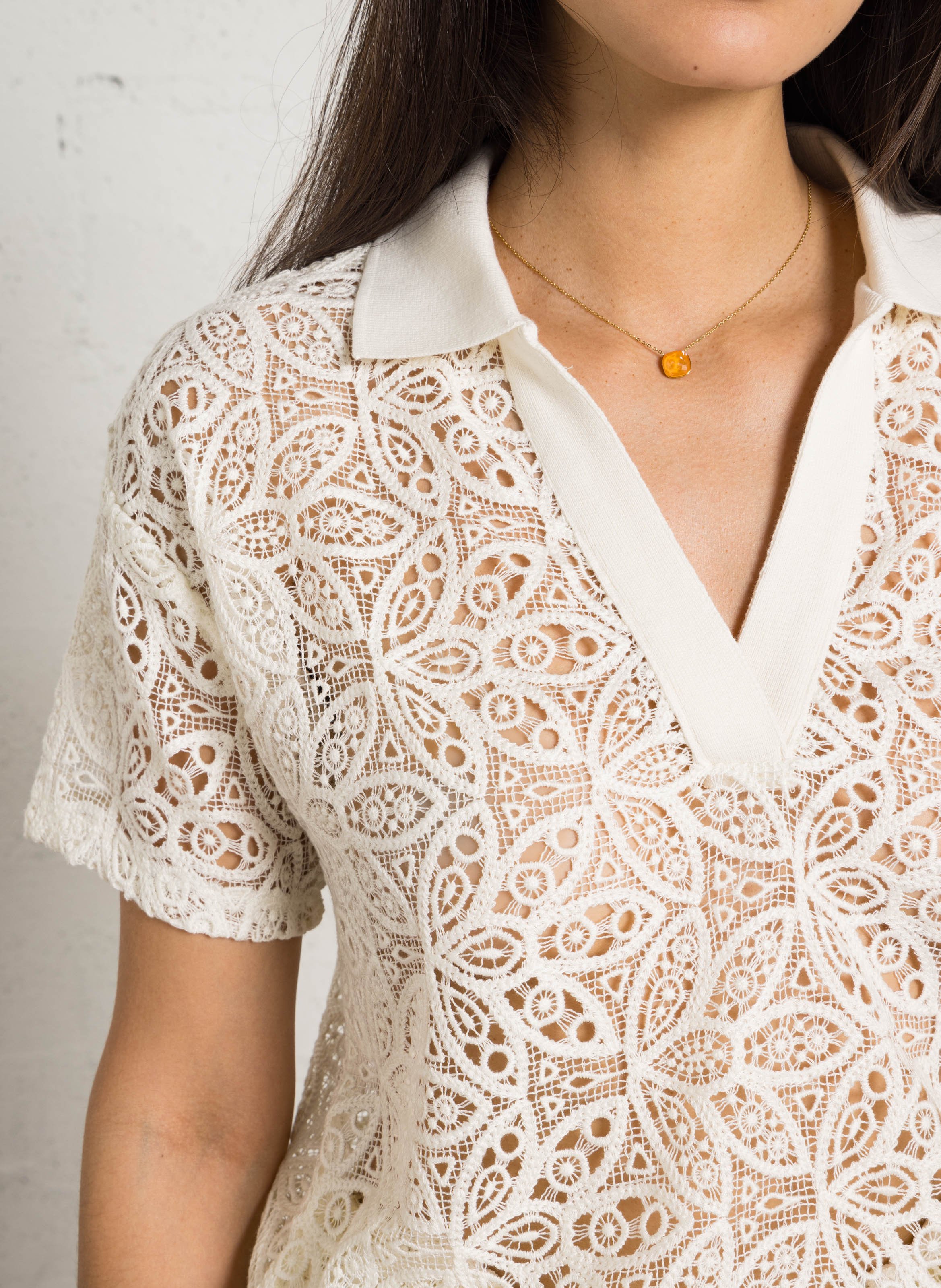 Polo large en dentelle ajourée MAISON 123 Jaune