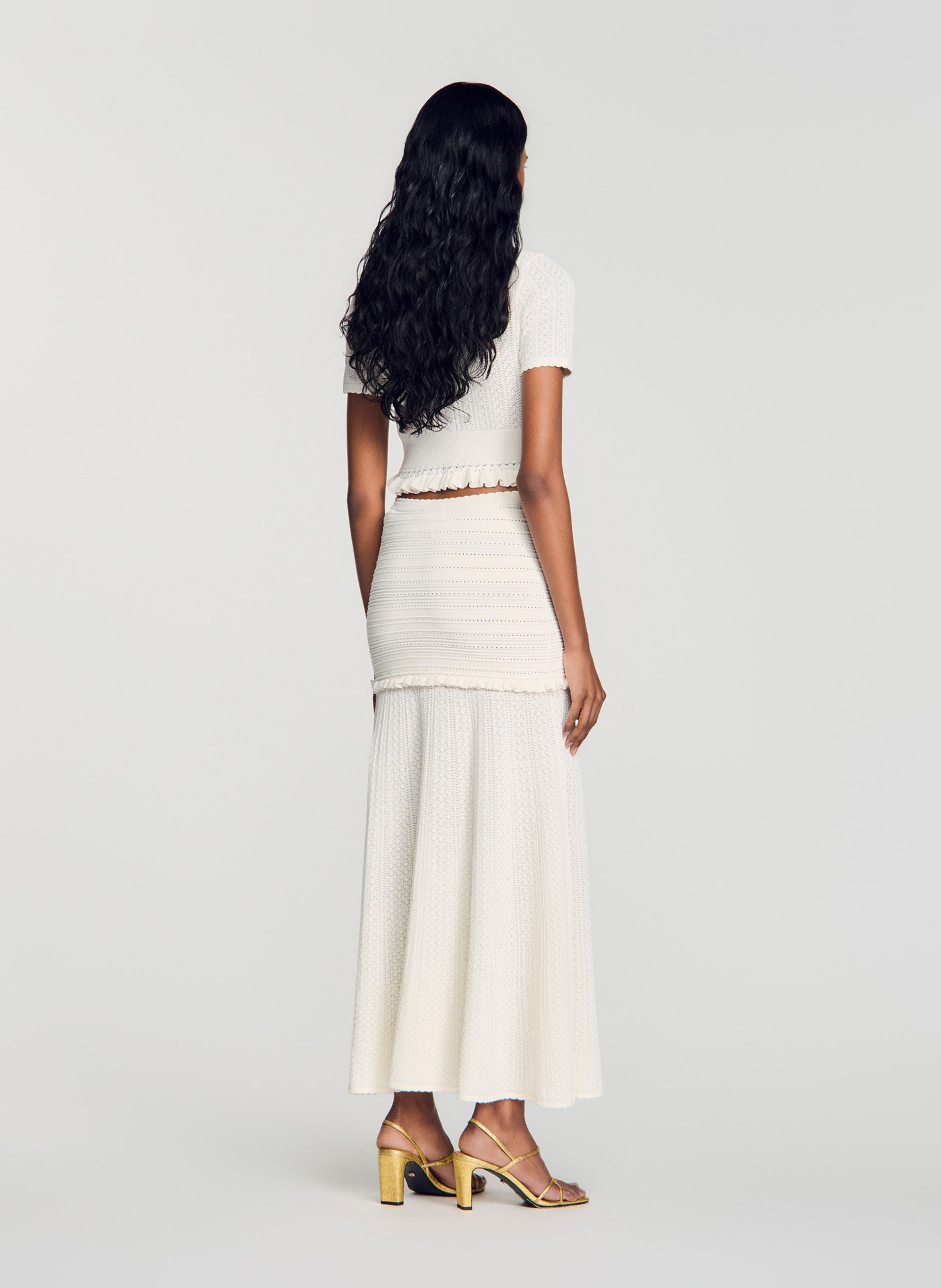 Jupe longue en maille pointelle SANDRO Beige