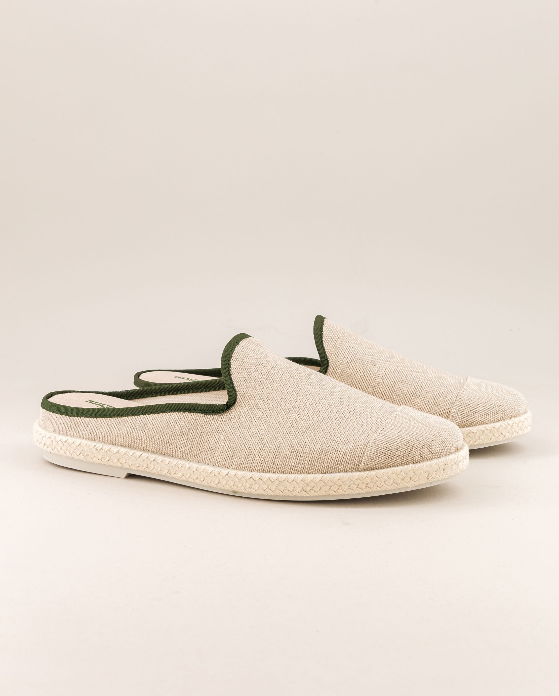 Men's mule, beige cotton with pine green ANGARDE Beige