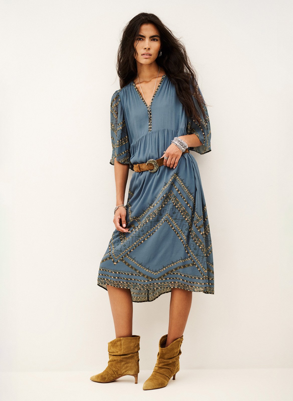 Gerade geschnittenes Midikleid mit Print BA&SH Blau