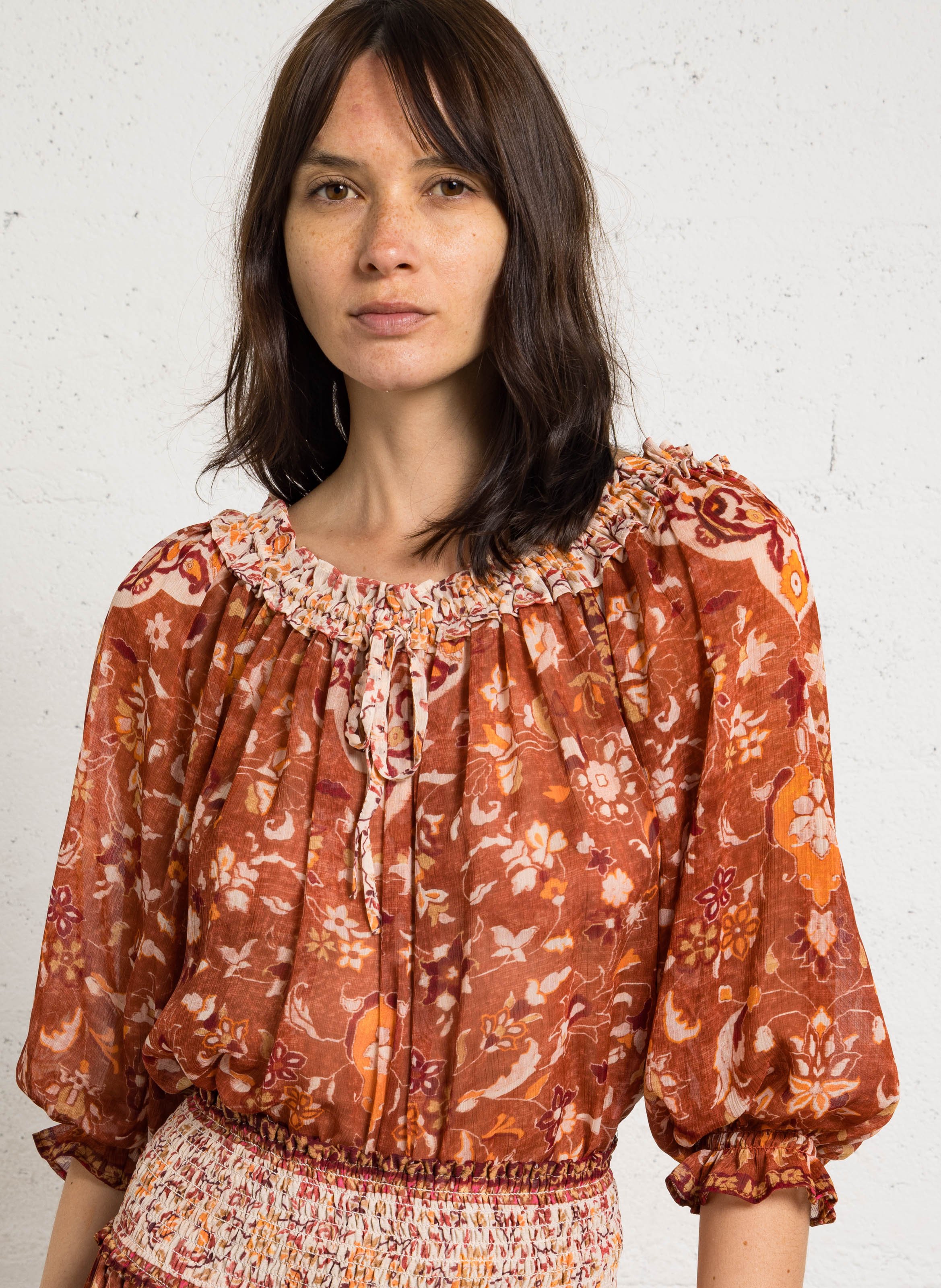Gerade Bluse mit Bardot-Ausschnitt und Print SUD EXPRESS Orange