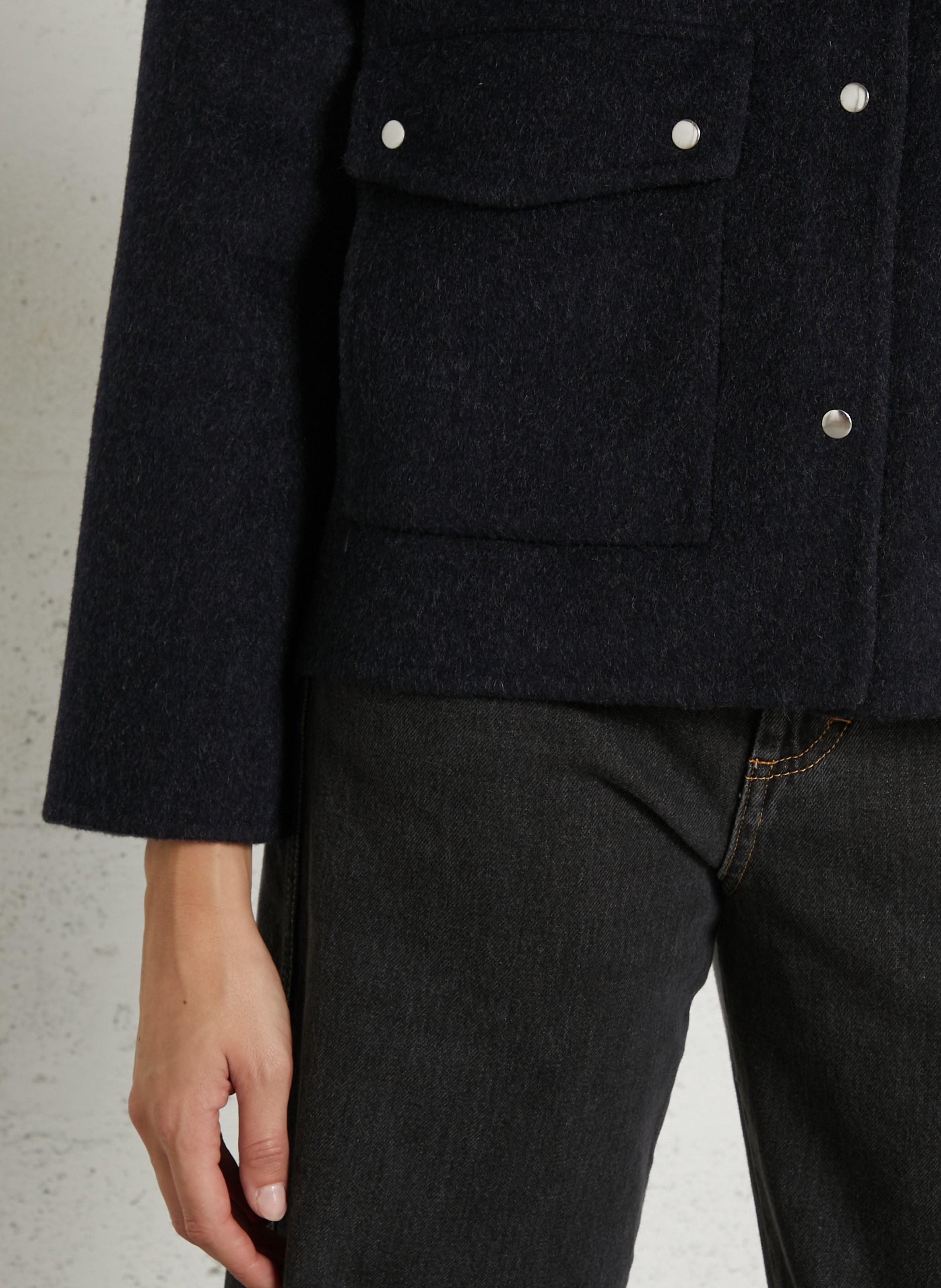 Veste droite col montant en laine mélangée HOD PARIS Bleu