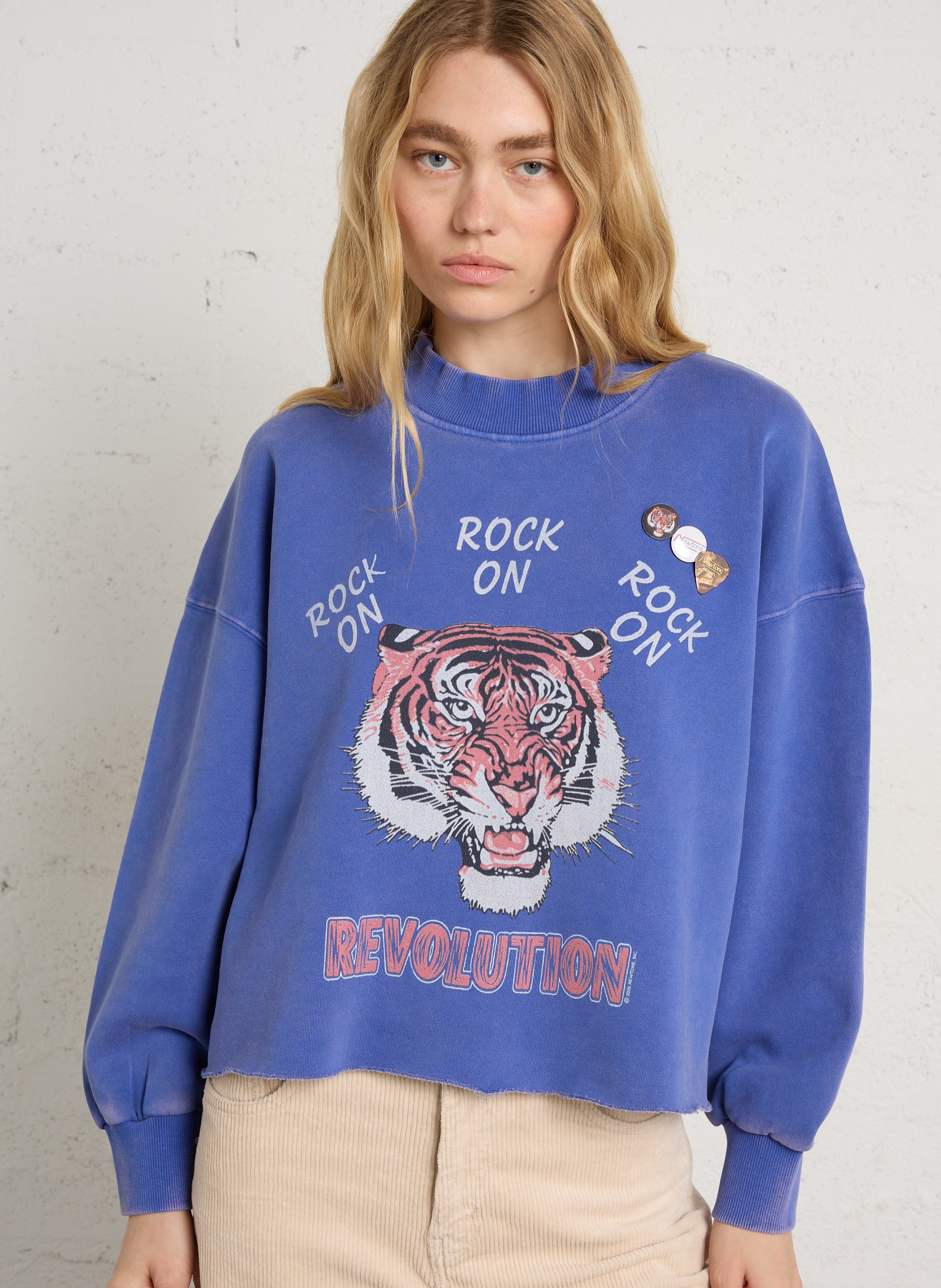 Pull court sérigraphié en coton NEWTONE Bleu