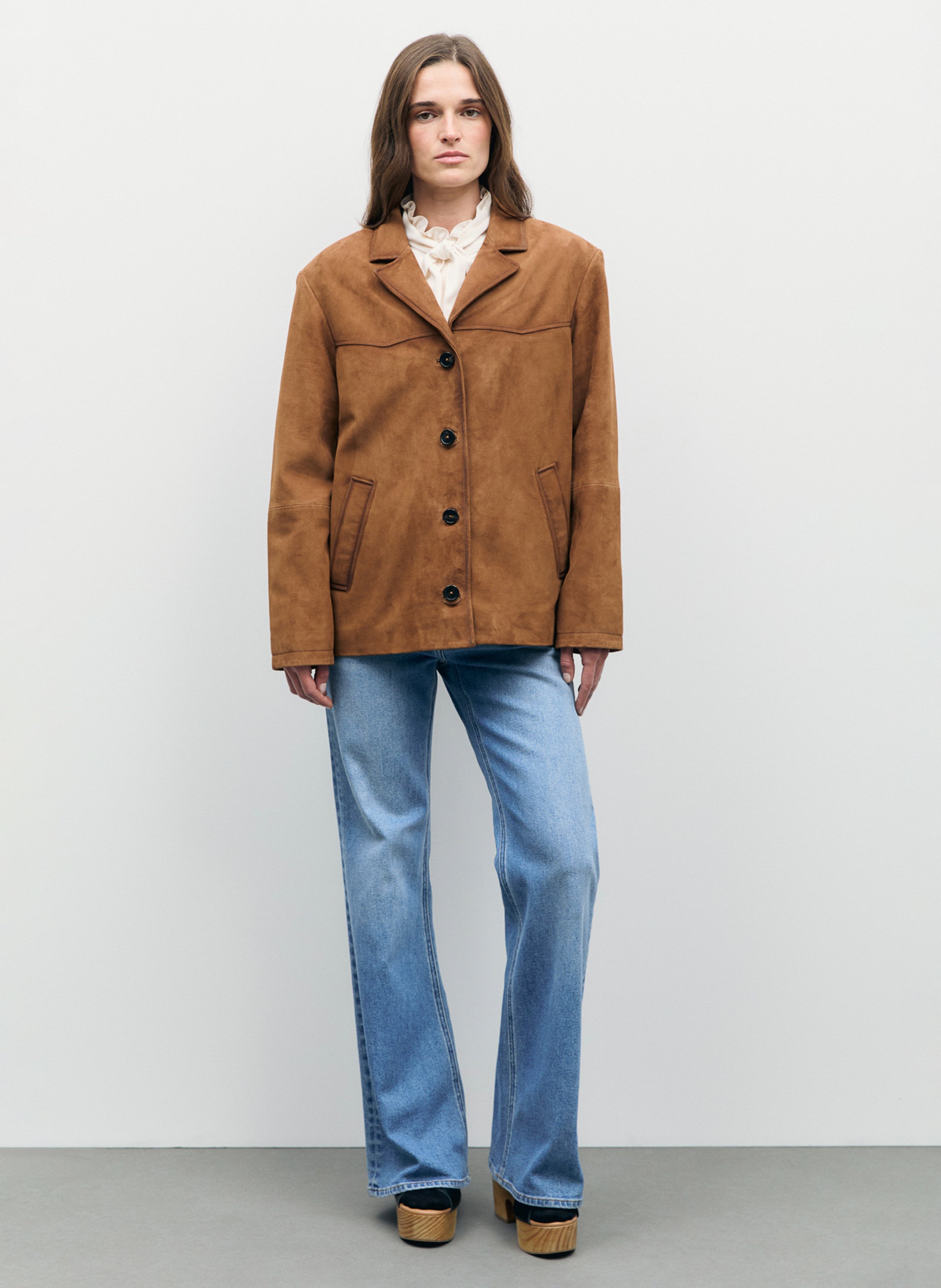 Veste col tailleur en cuir GERARD DAREL Bruin