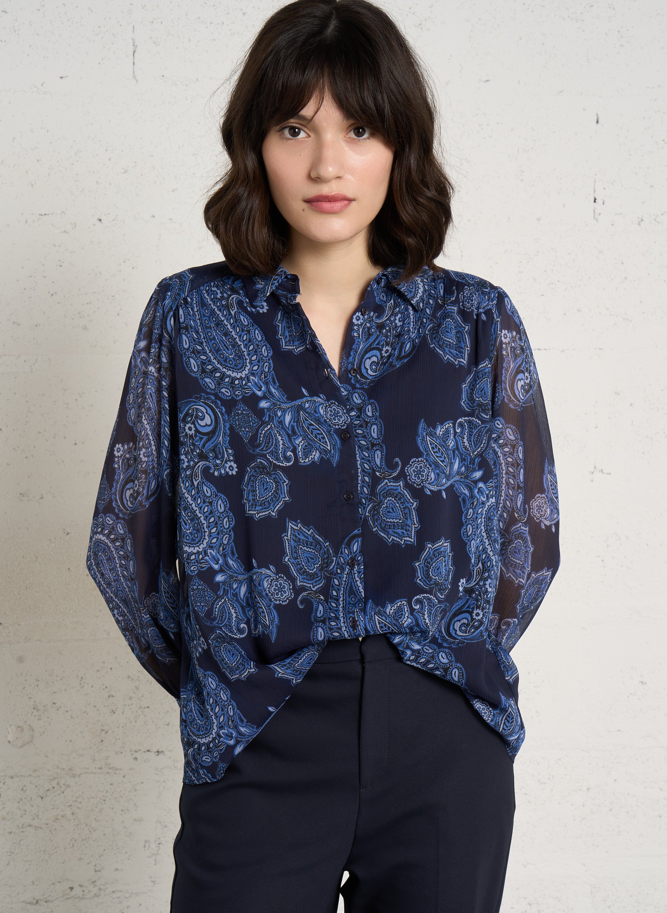 Straight shirt with classic collar floral print SUD EXPRESS Blue