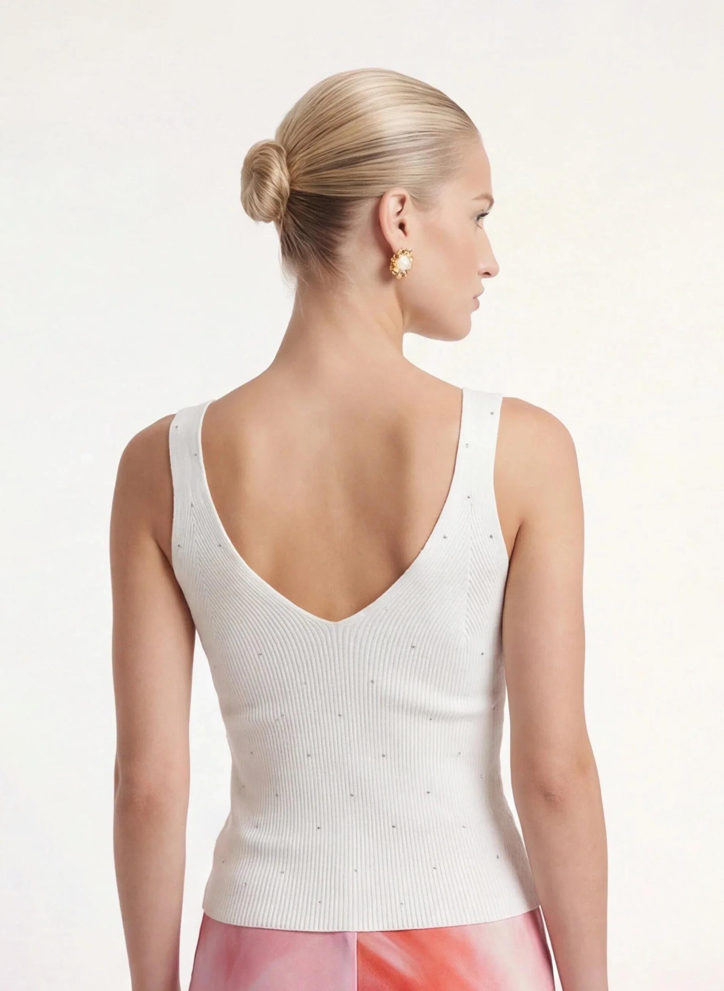 Tanktop met V-hals en strasssteentjes KOOKAI Wit