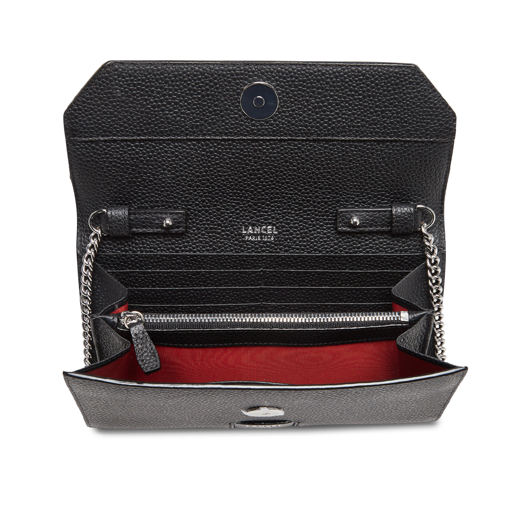 Portefeuille chaîne en cuir de vachette grainé LANCEL Noir