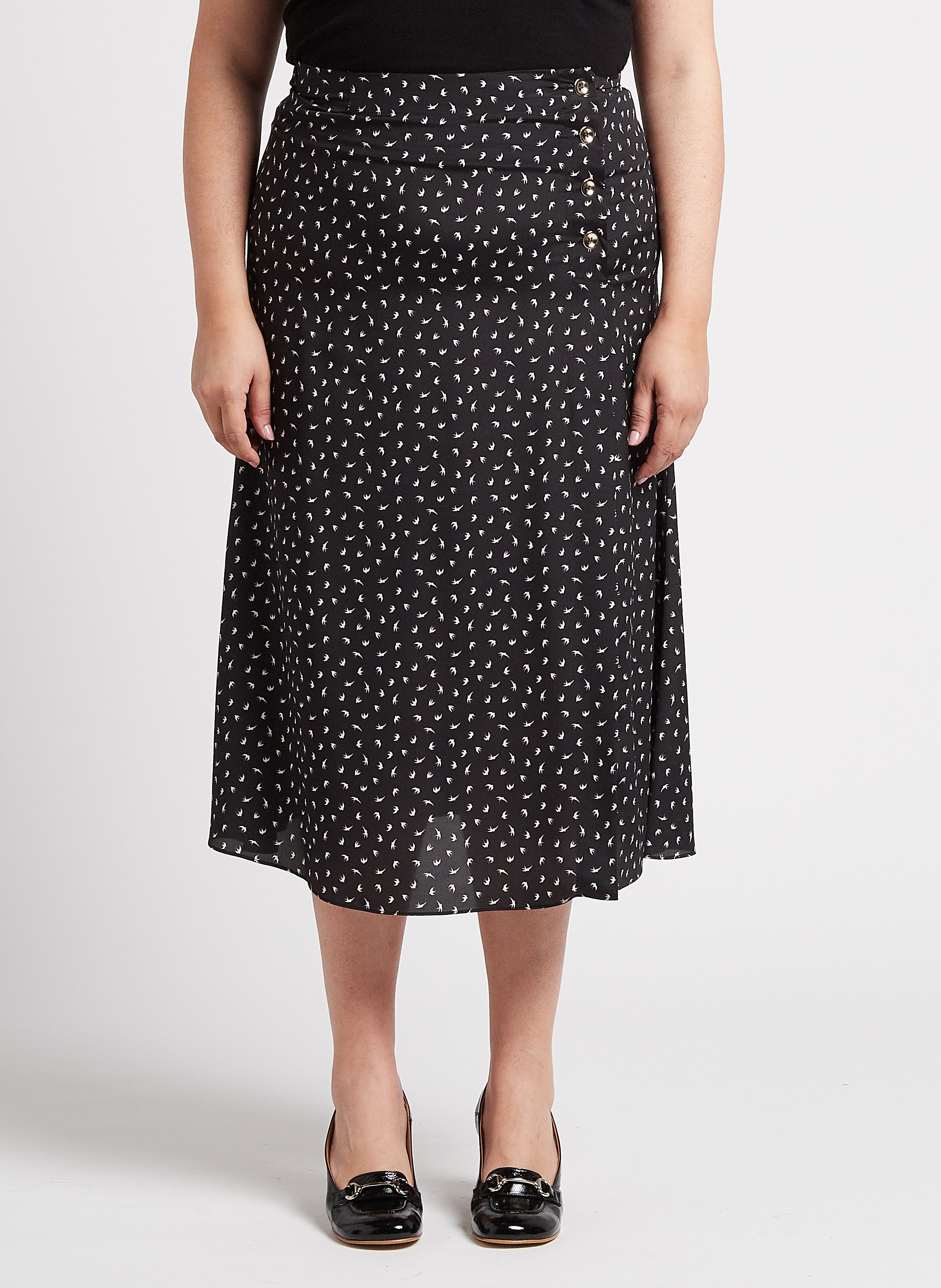 Flowing printed skirt with slit PERSONA by Marina Rinaldi Black