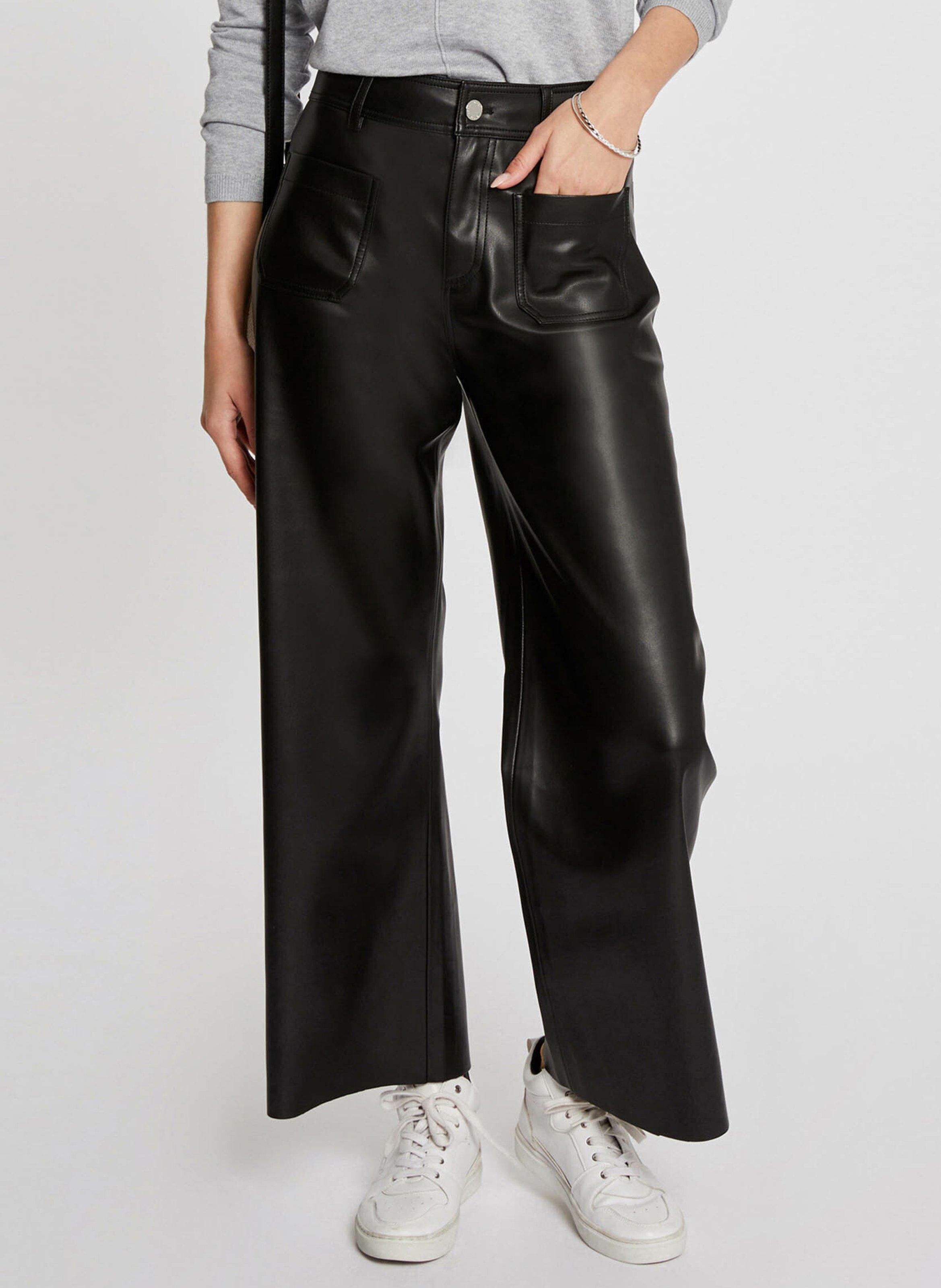 Black Wide-leg leather-look pants