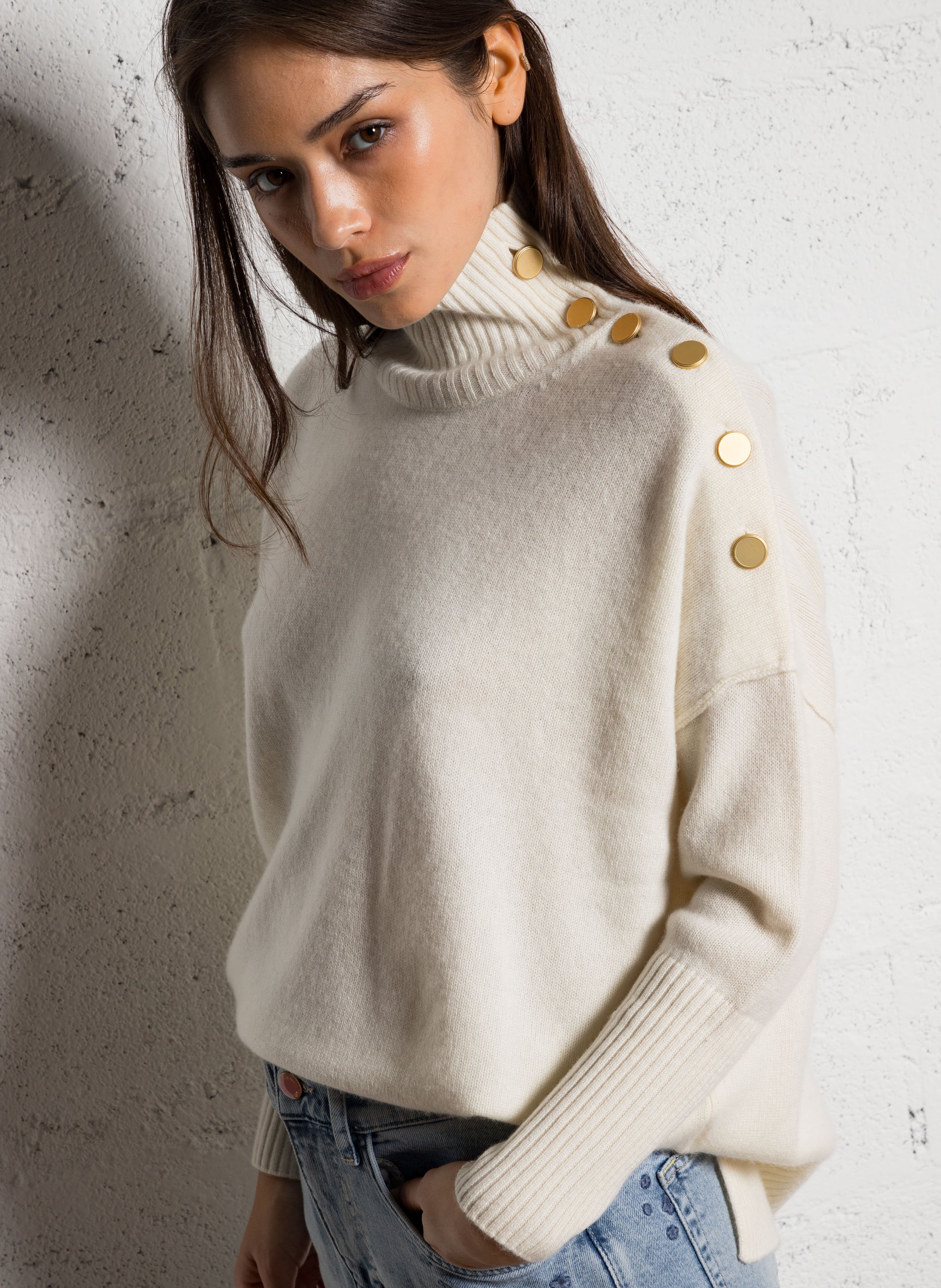 Pull à col montant en cachemire KUJTEN Blanc