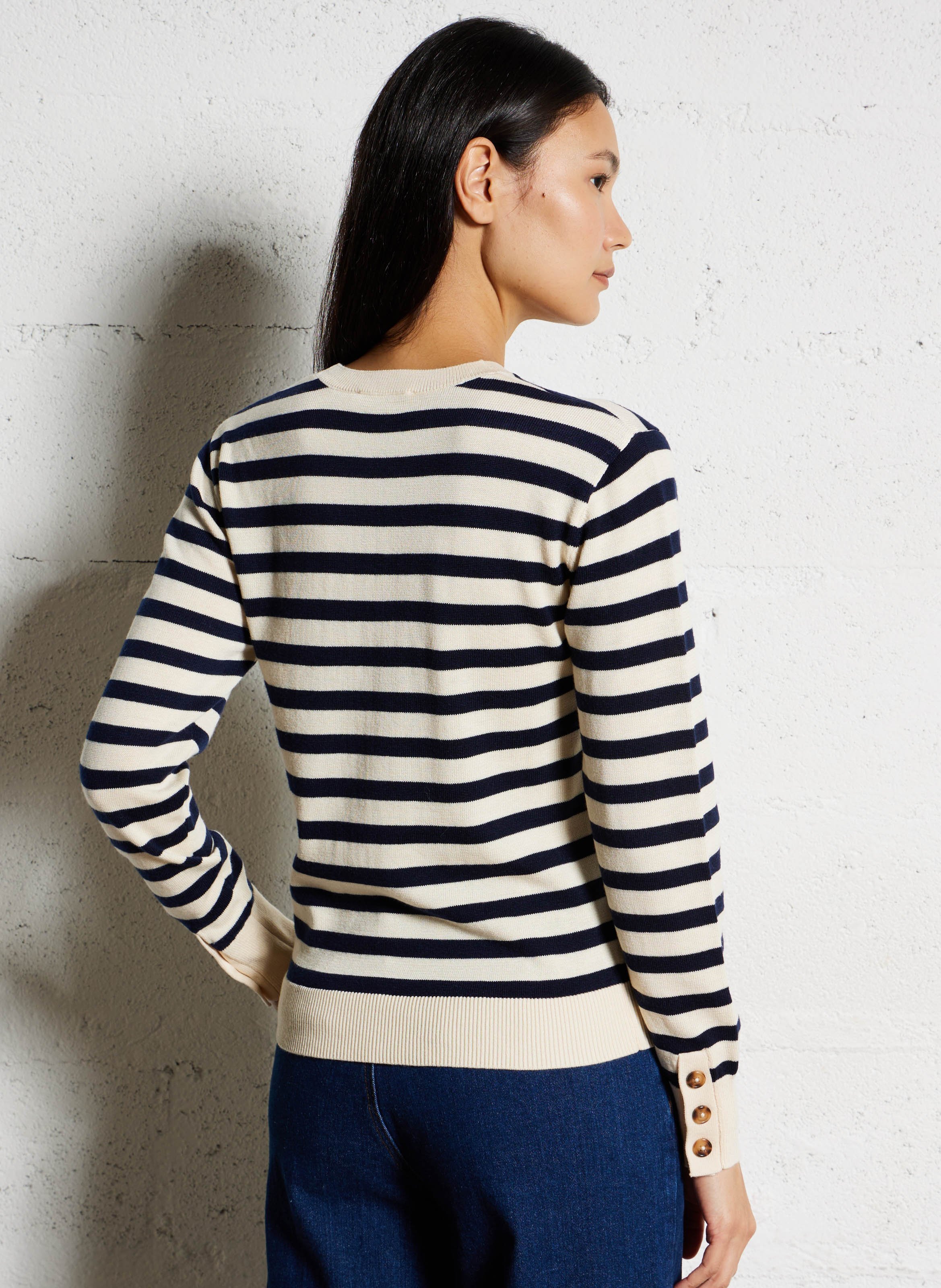 Pull col rond rayé  LA PETITE ETOILE Beige