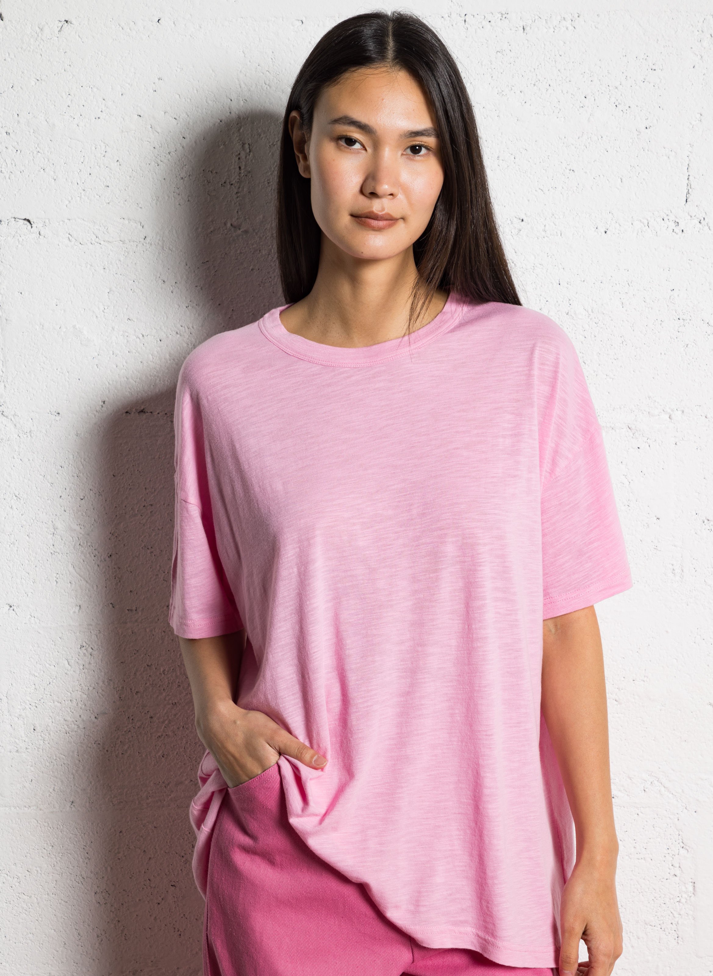 Tee-shirt oversize col rond en coton mélangé AMERICAN VINTAGE Rose