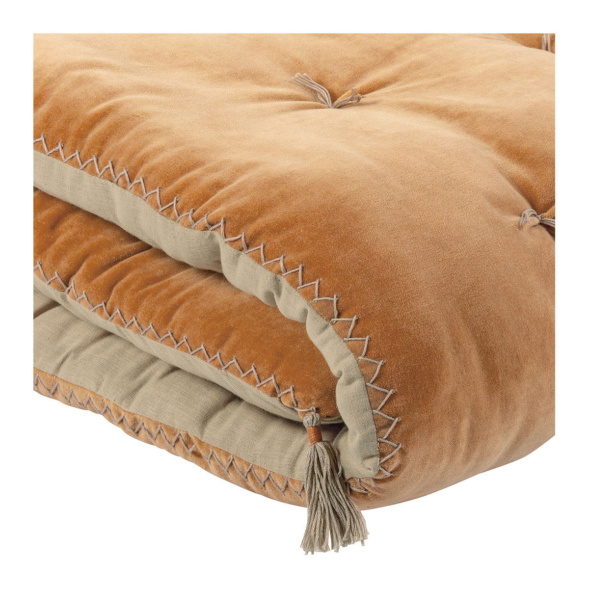 Futon mattéo en velours de coton et lin - 180 x 80 cm - abricot BLANC D'IVOIRE Orange