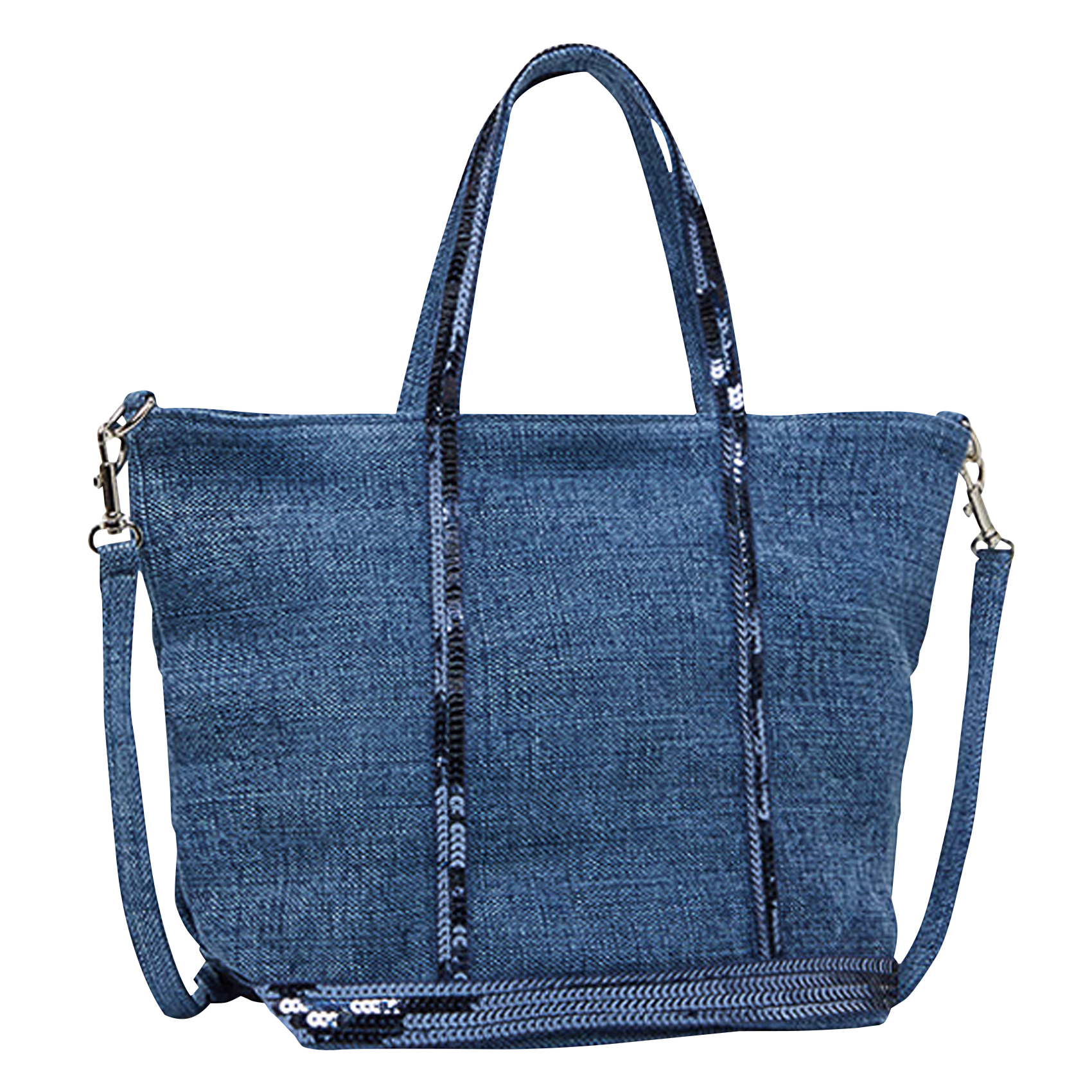 Sequined linen tote bag - Small size VANESSA BRUNO Blue