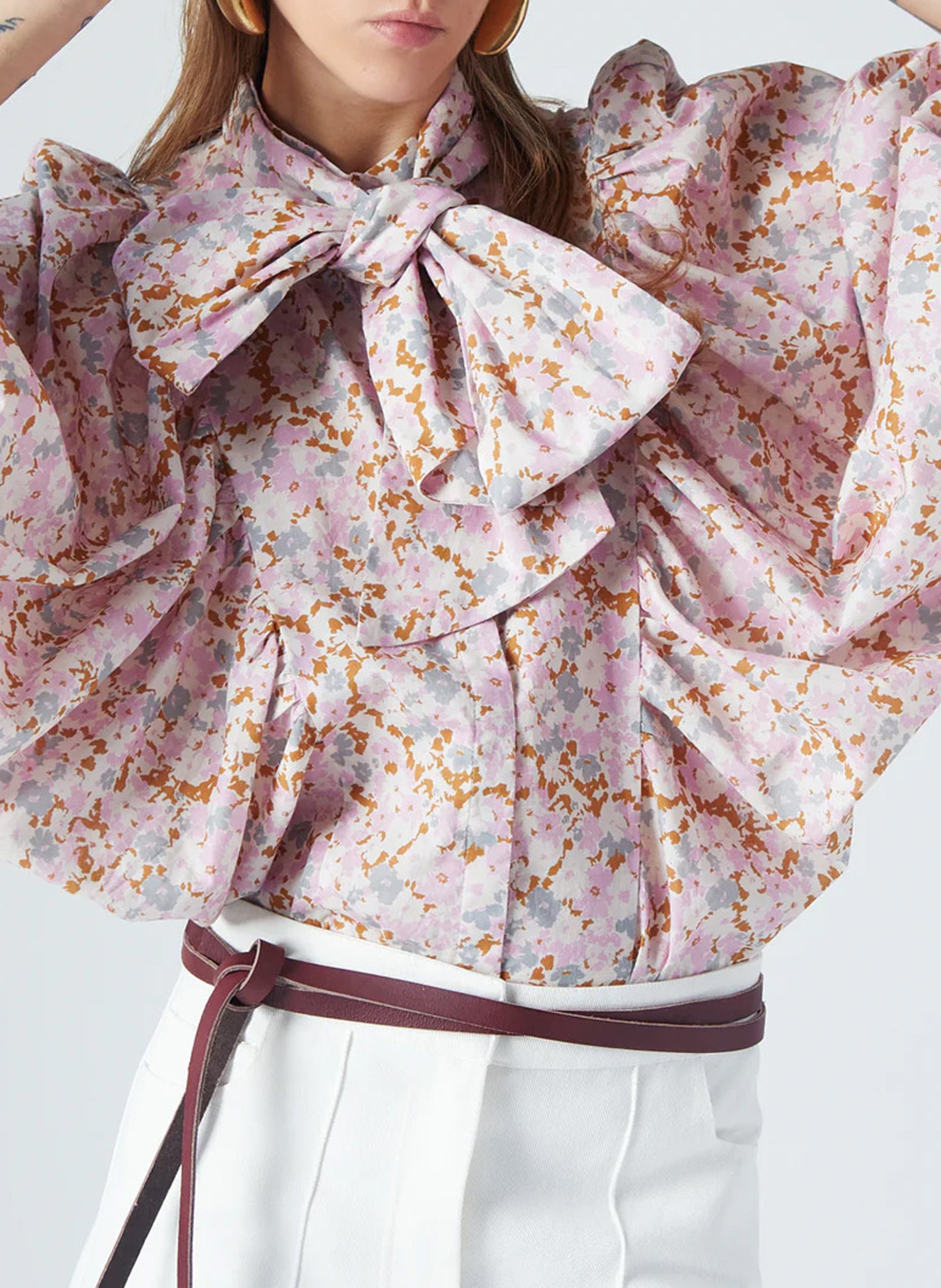 Blouse ample col montant en coton THE LABEL EDITION Rose