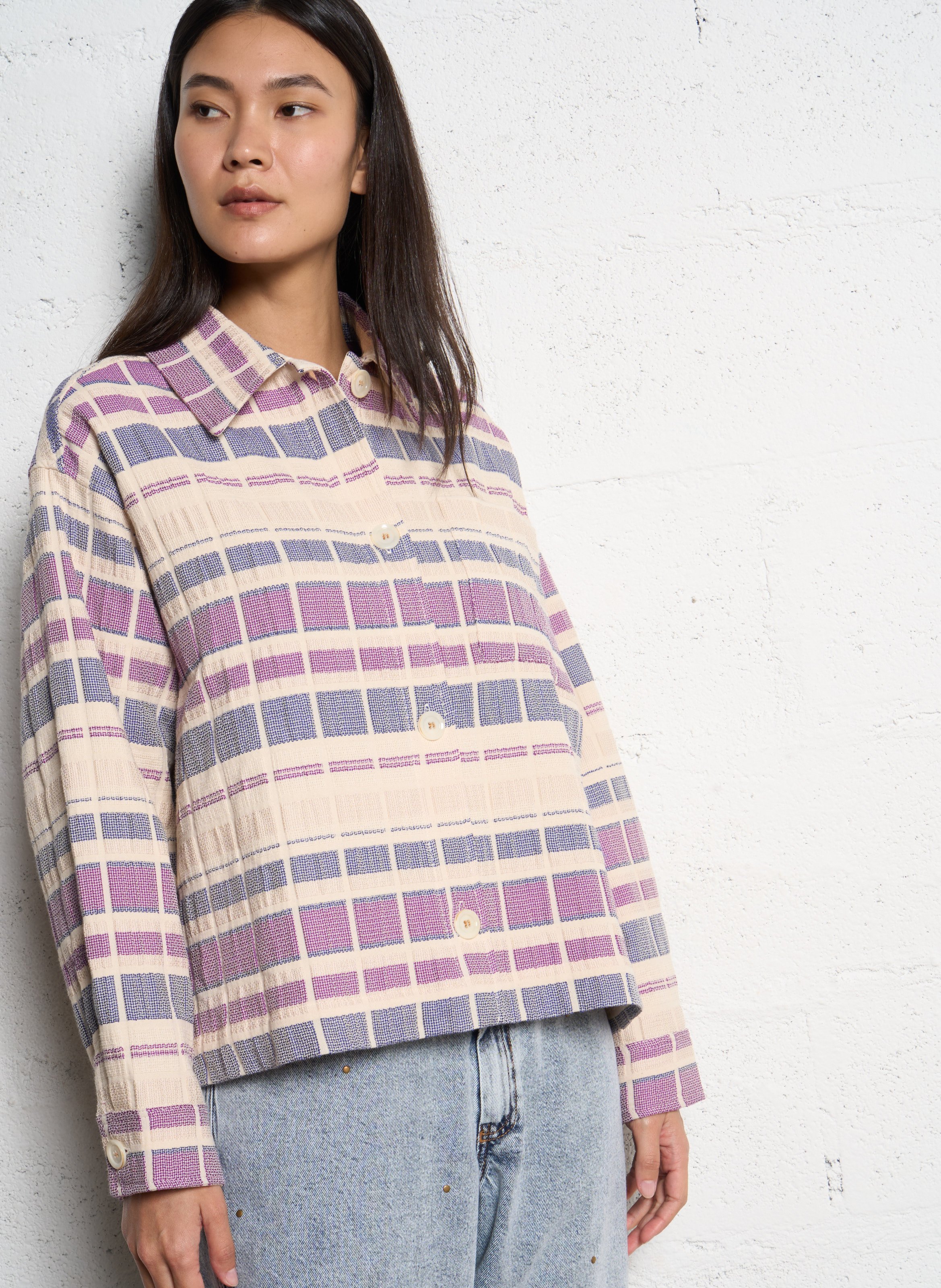 Veste ample col classique en coton mélangé TINSELS Bleu