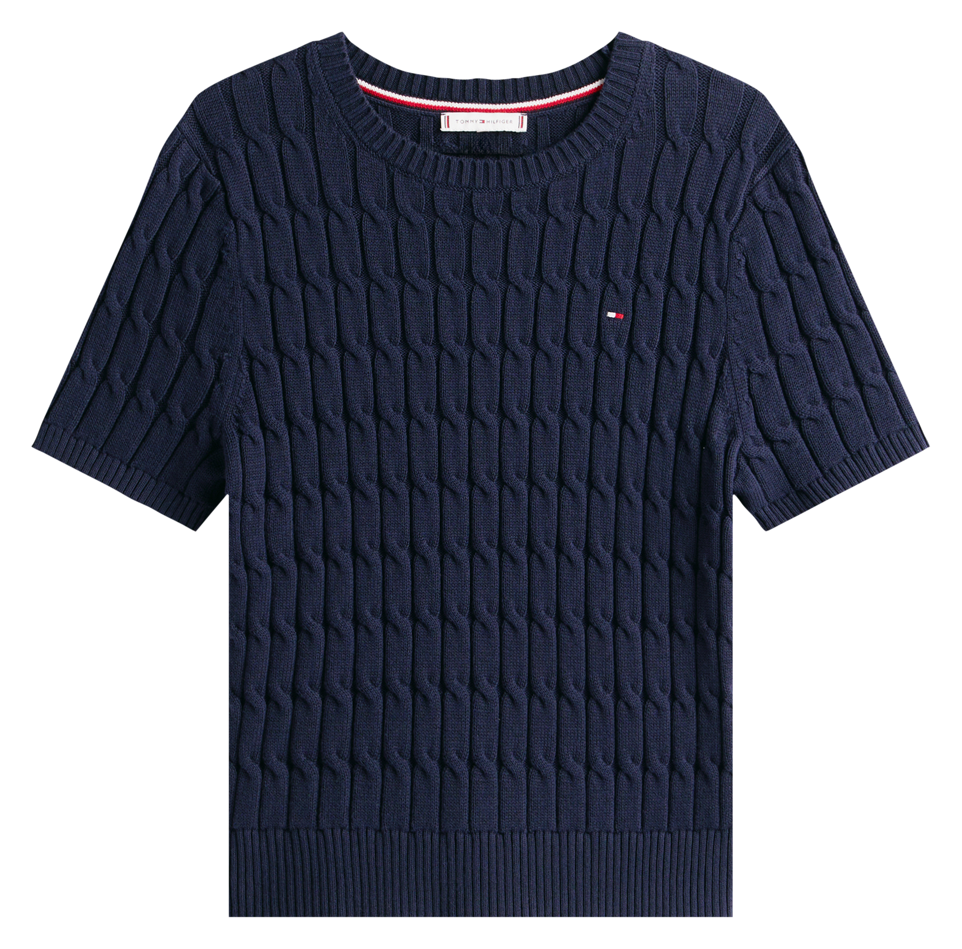 Pull col rond en  coton TOMMY HILFIGER Bleu