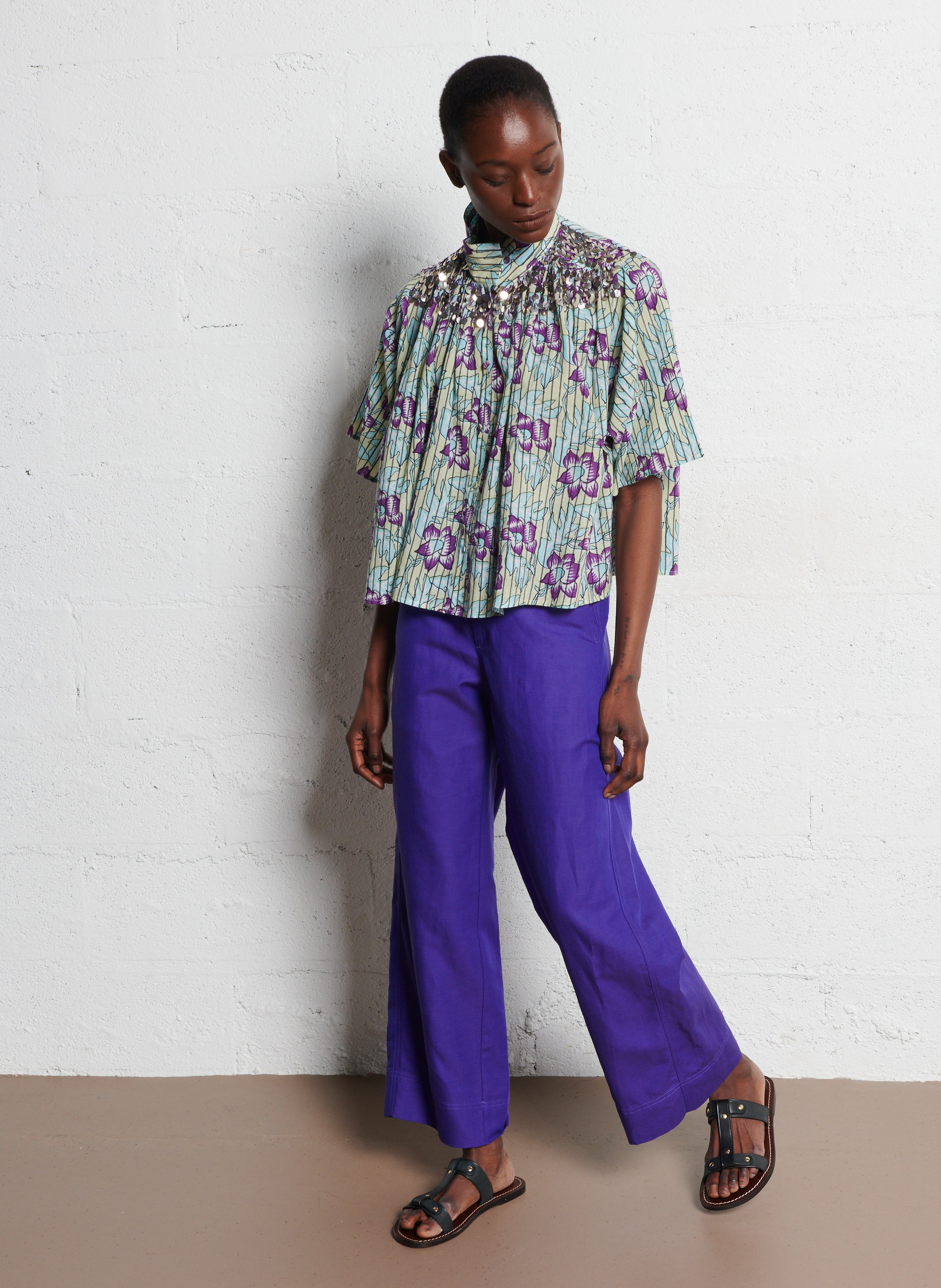 Printed blouse with tassel embroideries V DE VINSTER Purple