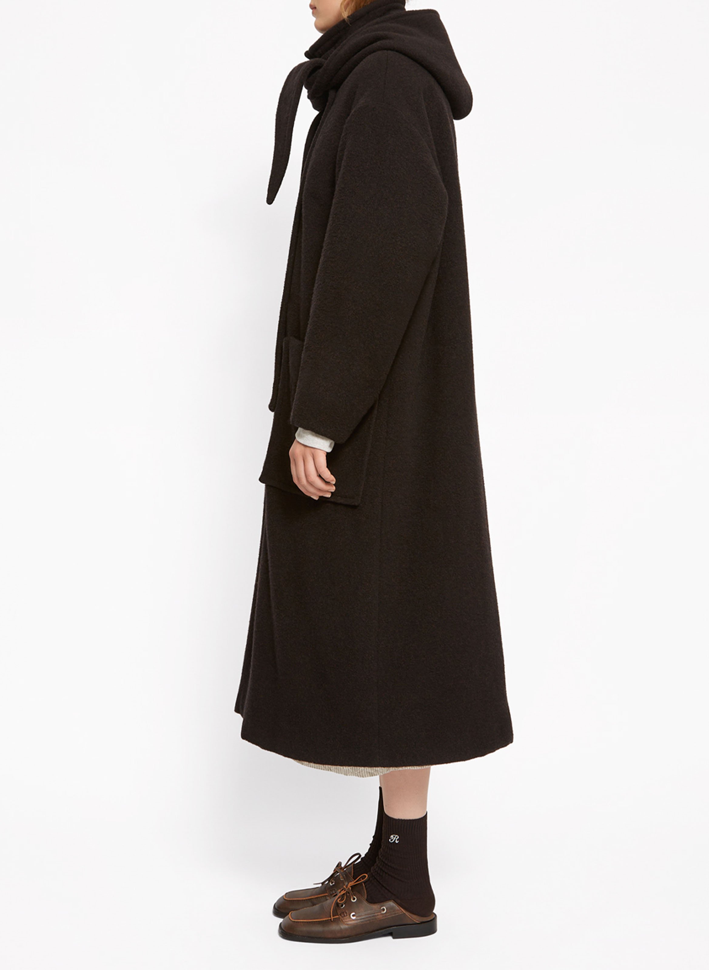 Manteau mi-long à capuche écharpe uni ROSEANNA Marron