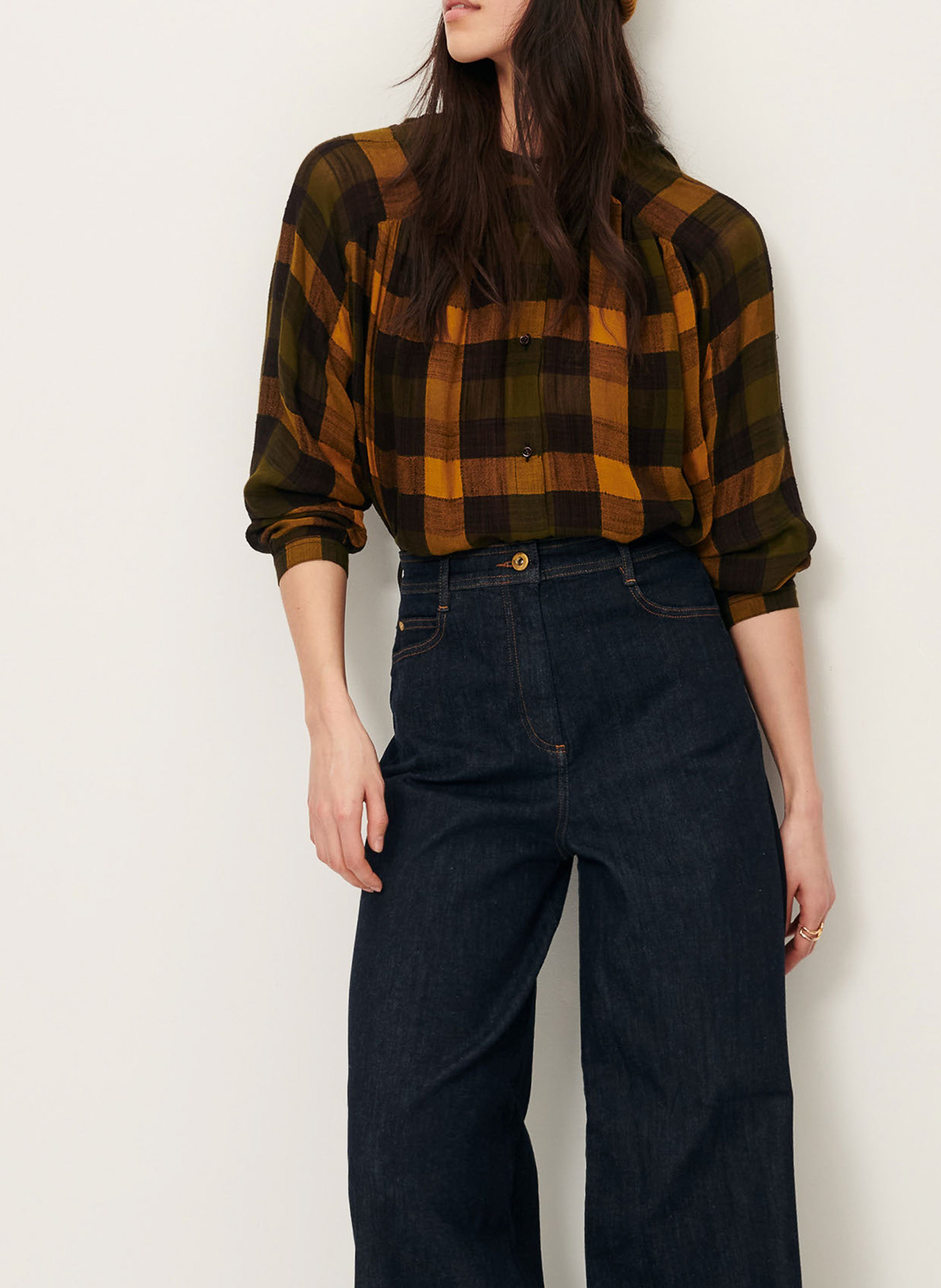 Chemise ample col classque à carreaux SESSUN Kaki