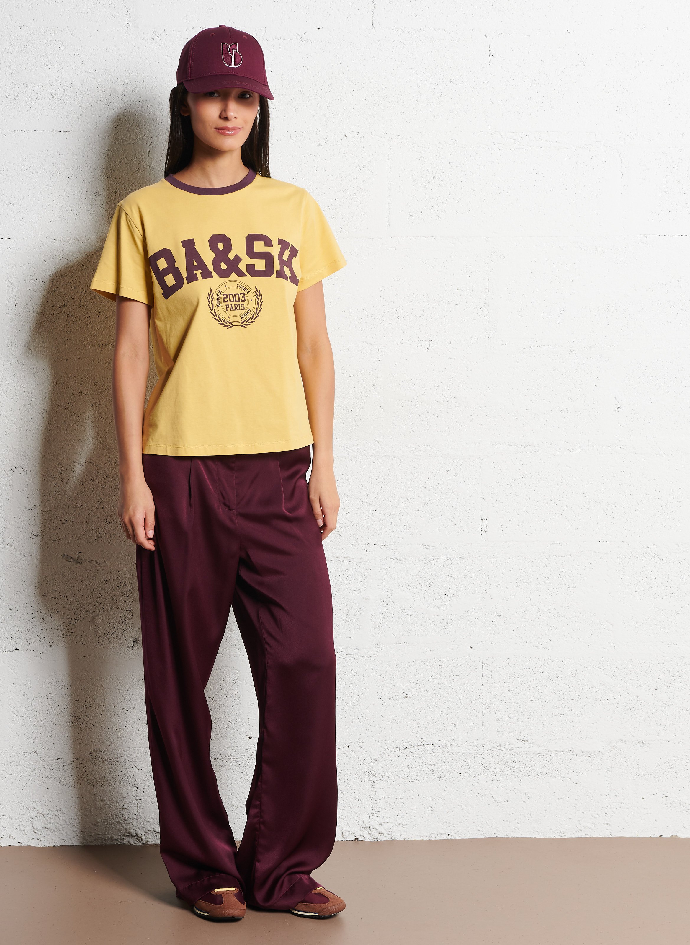 Straight round-neck cotton T-shirt with screen print BA&SH Yellow