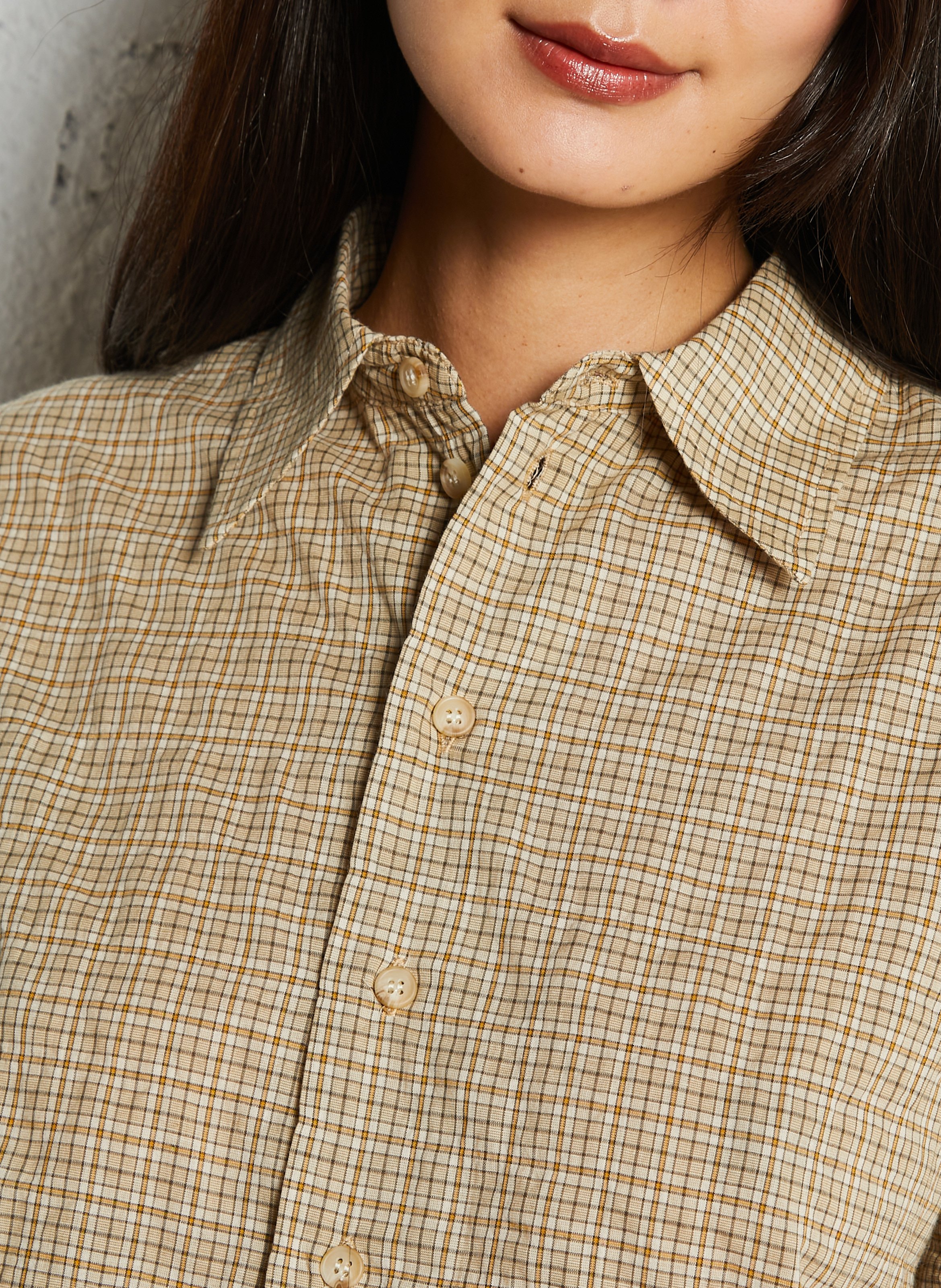 Loose-fit plaid cotton shirt with classic collar HOD PARIS Beige