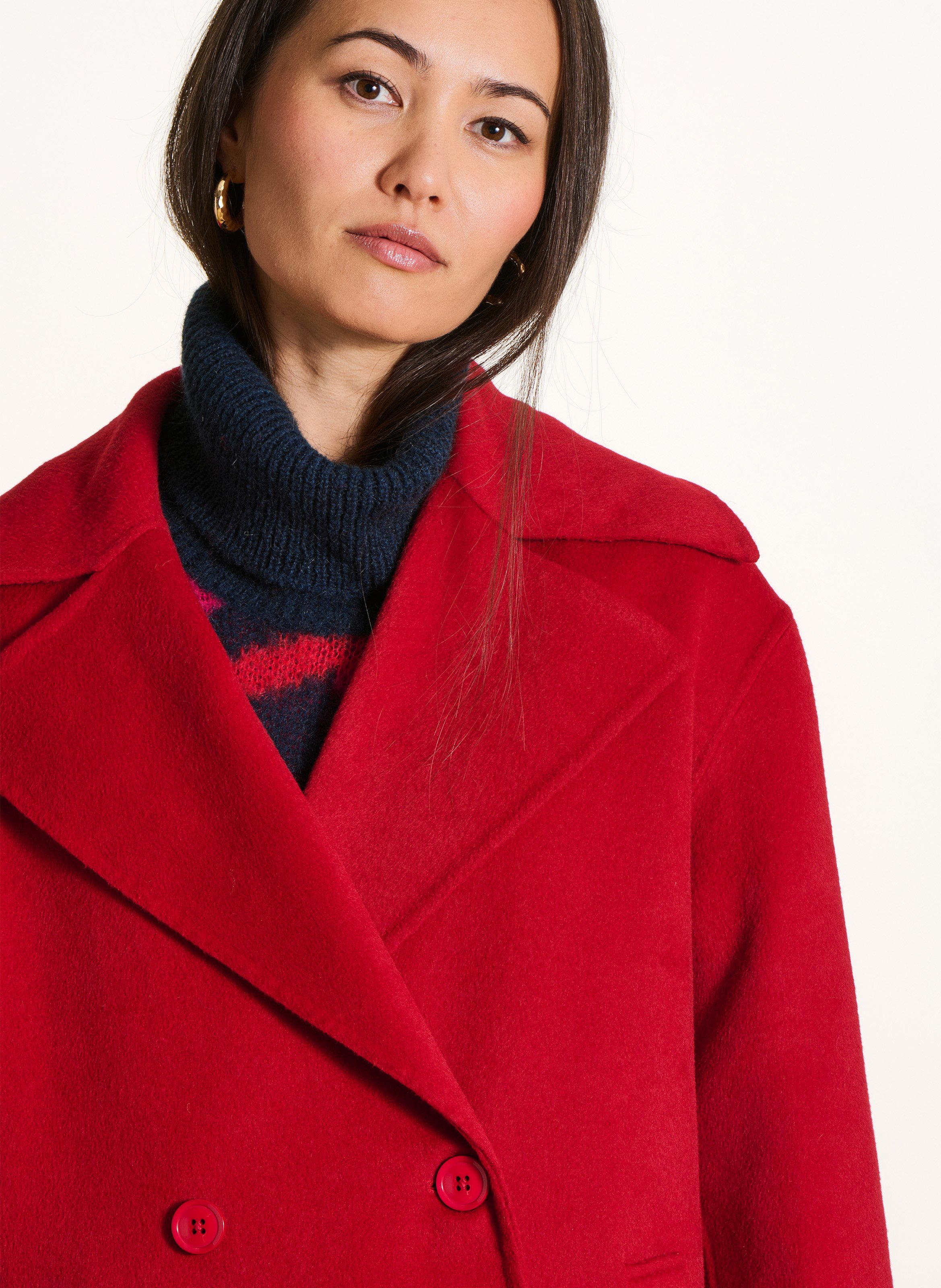 Oversized mantel met knopen in gemengde wol LA FEE MARABOUTEE Rood