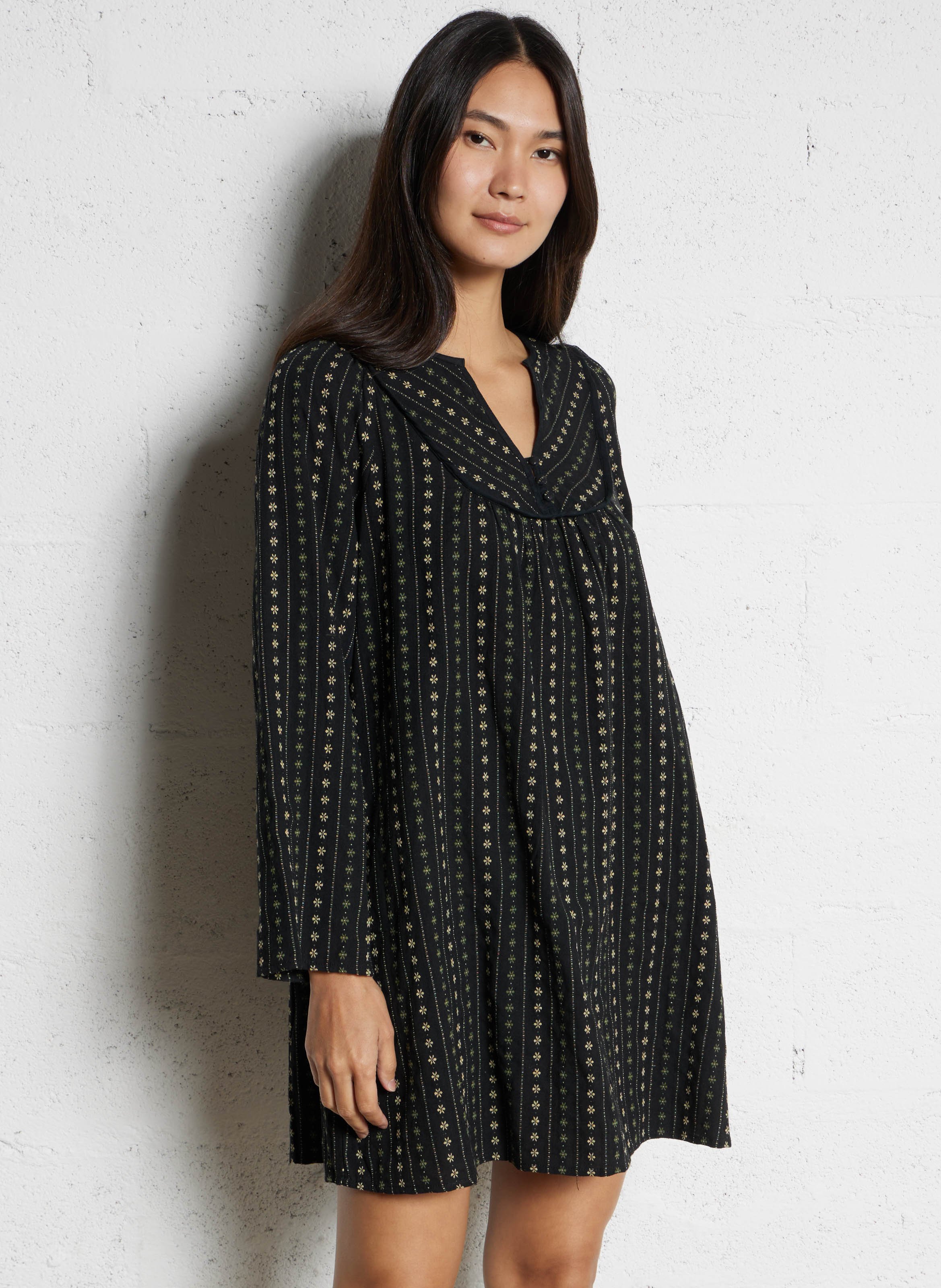 Baumwollkleid mit V-Ausschnitt THE KORNER Schwarz