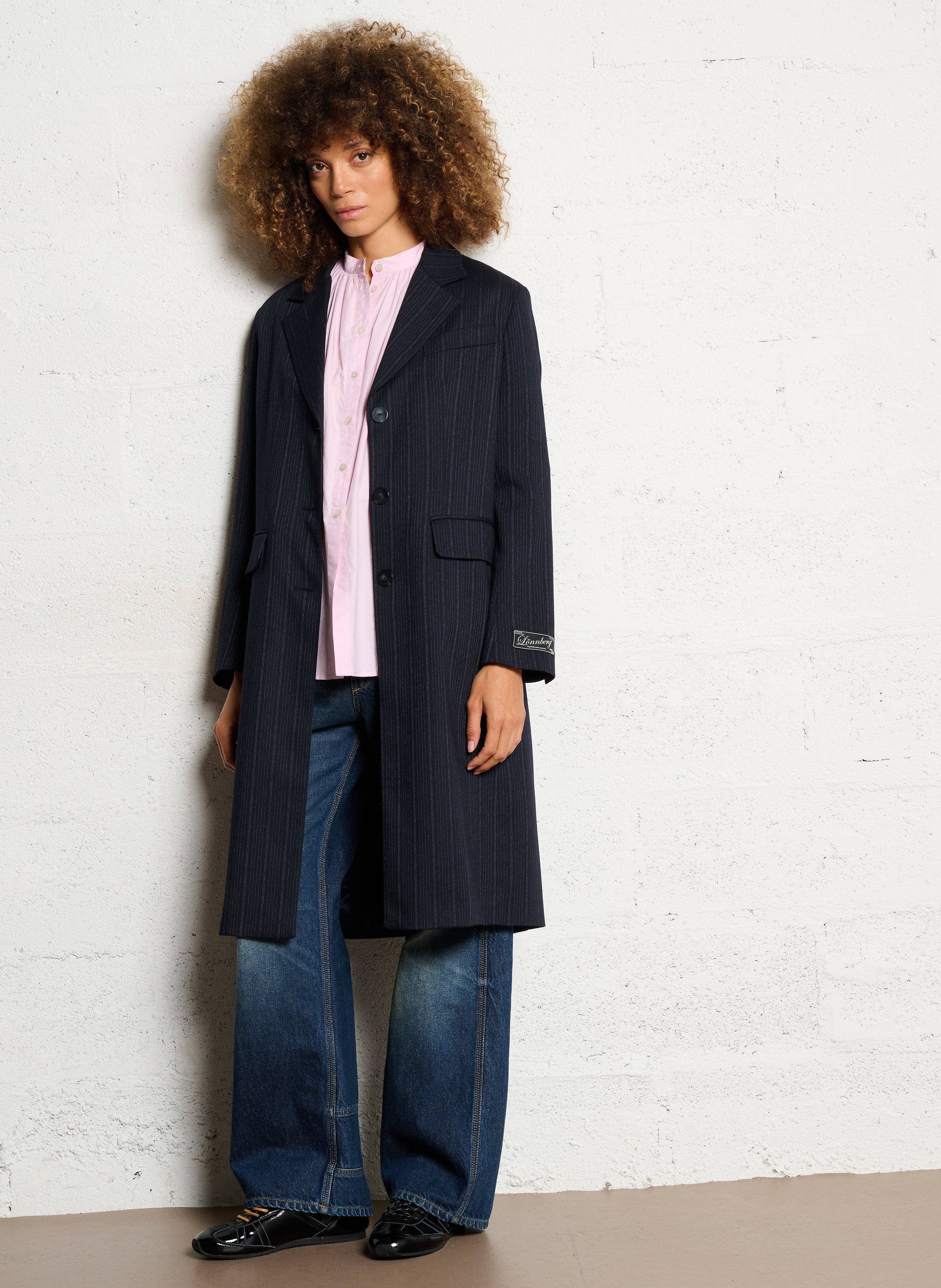 Veste longue droite col tailleur MARGAUX LONNBERG Bleu