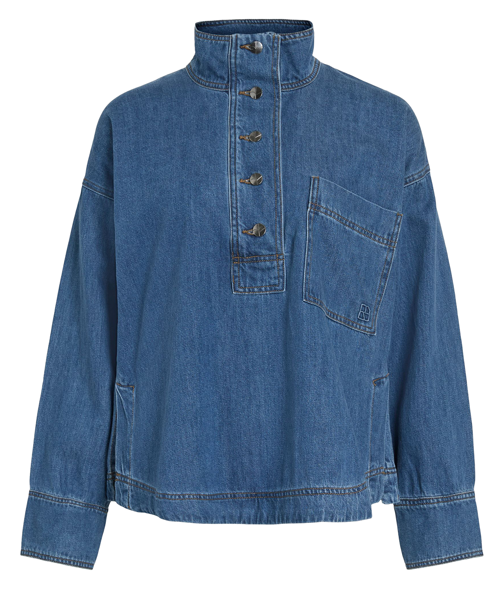 Gerade geschnittenes Top aus Baumwoll-Mix mit Stehkragen ROUGE EDIT Blau