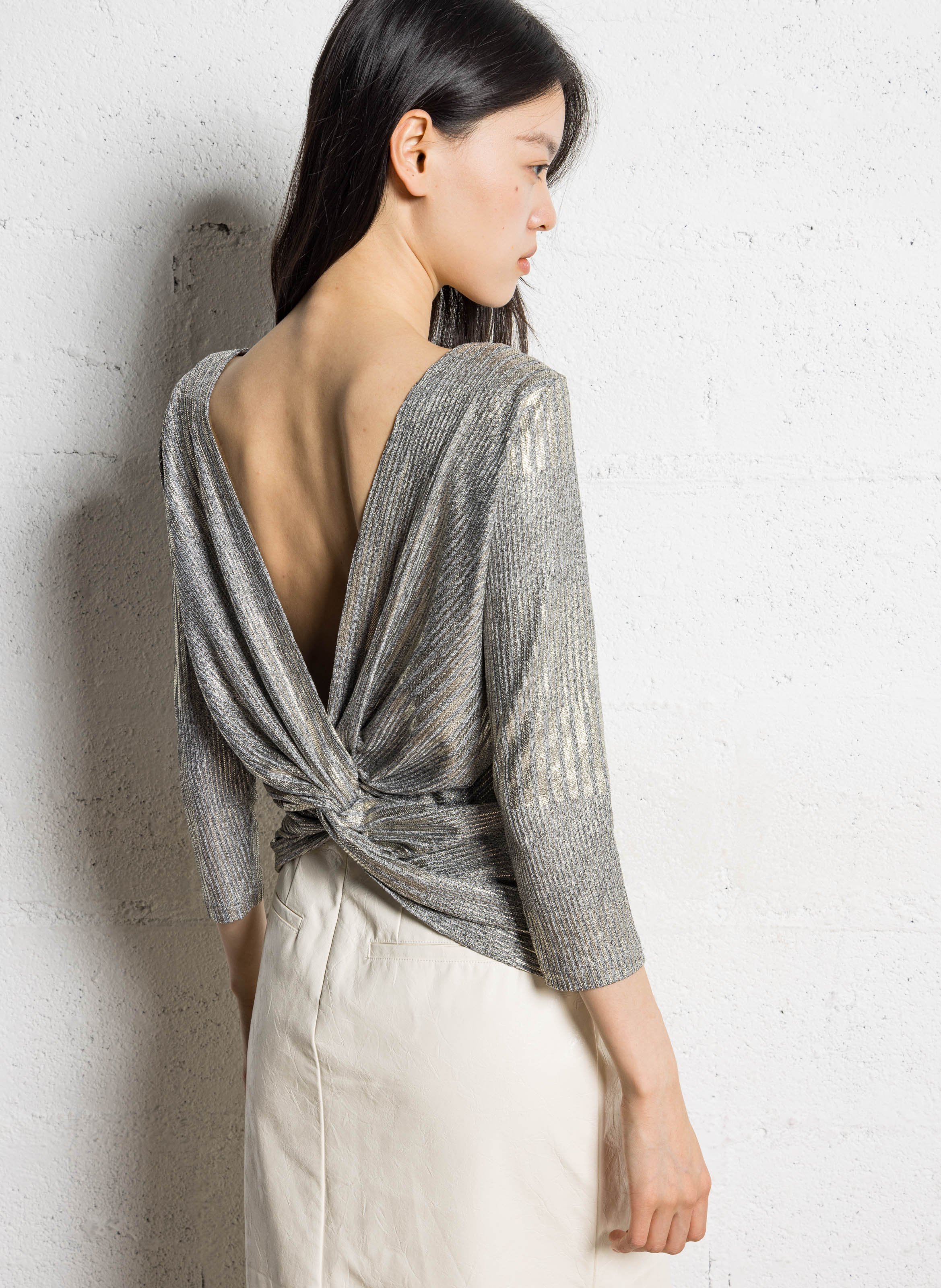 Fitted ribbed knit round neck top IKKS Golden