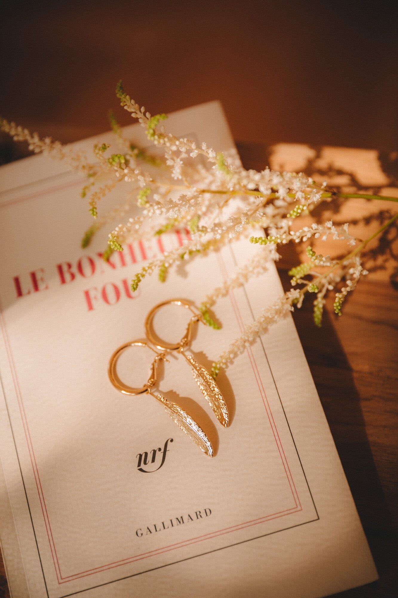 Mini silver-plated feather hoop earrings Golden