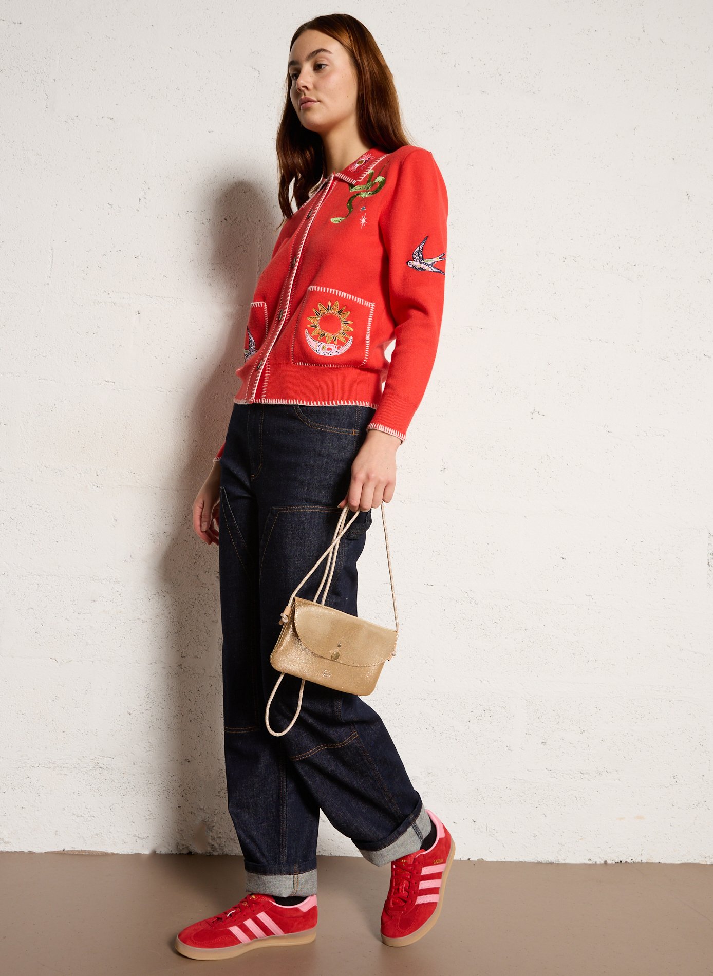 Metallic leather clutch MILA LOUISE Beige