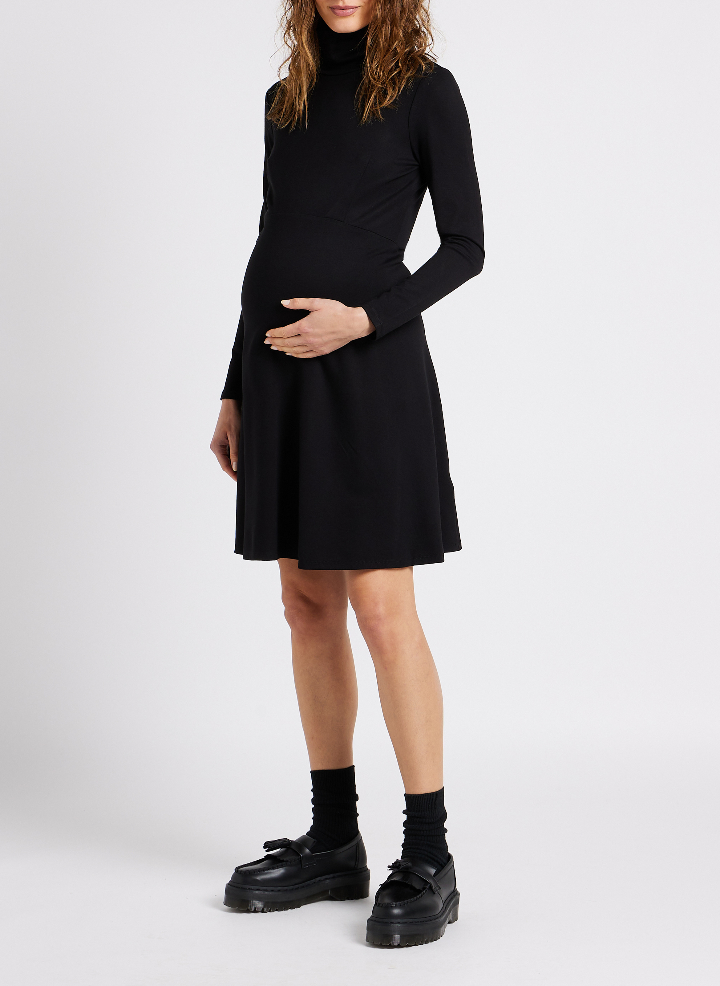 Robe de grossesse col roulé en maille SERAPHINE Noir