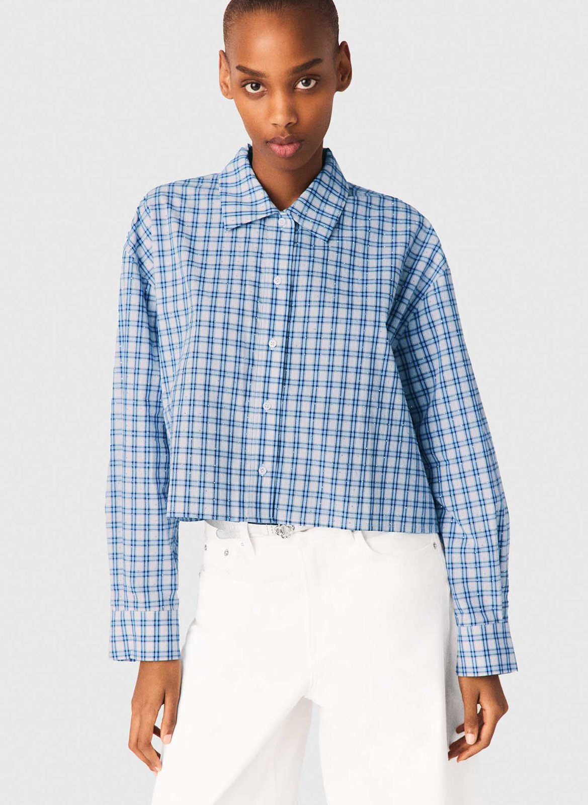 Chemise oversize courte en coton MAJE Bleu