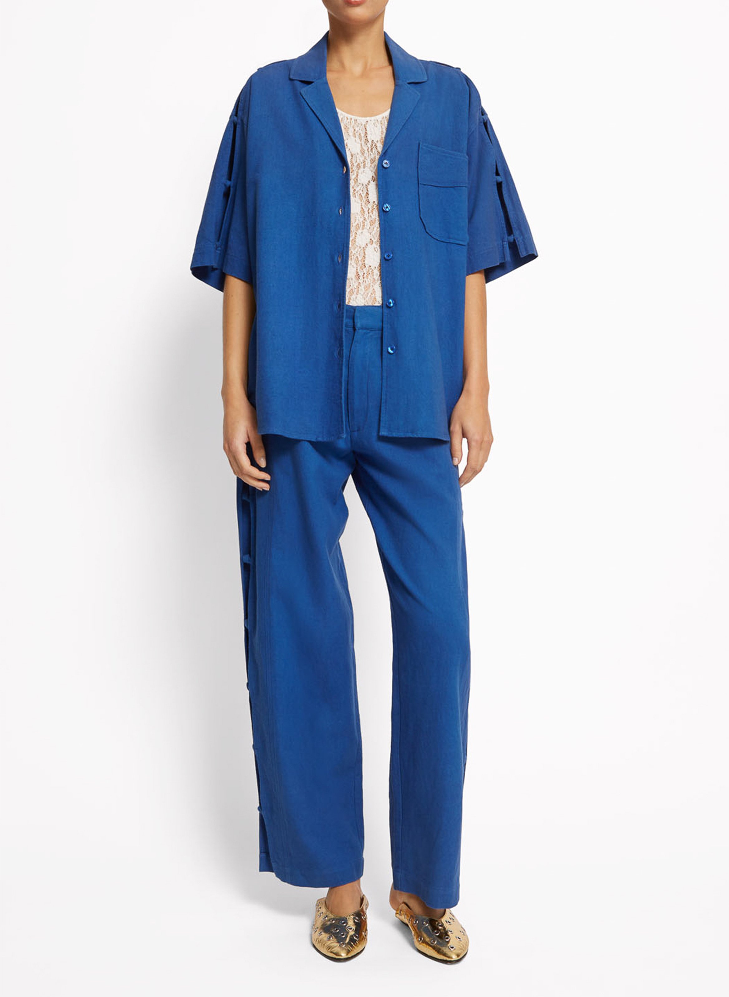 Oversize-Hemd aus Baumwolle und Leinen ROSEANNA Blau