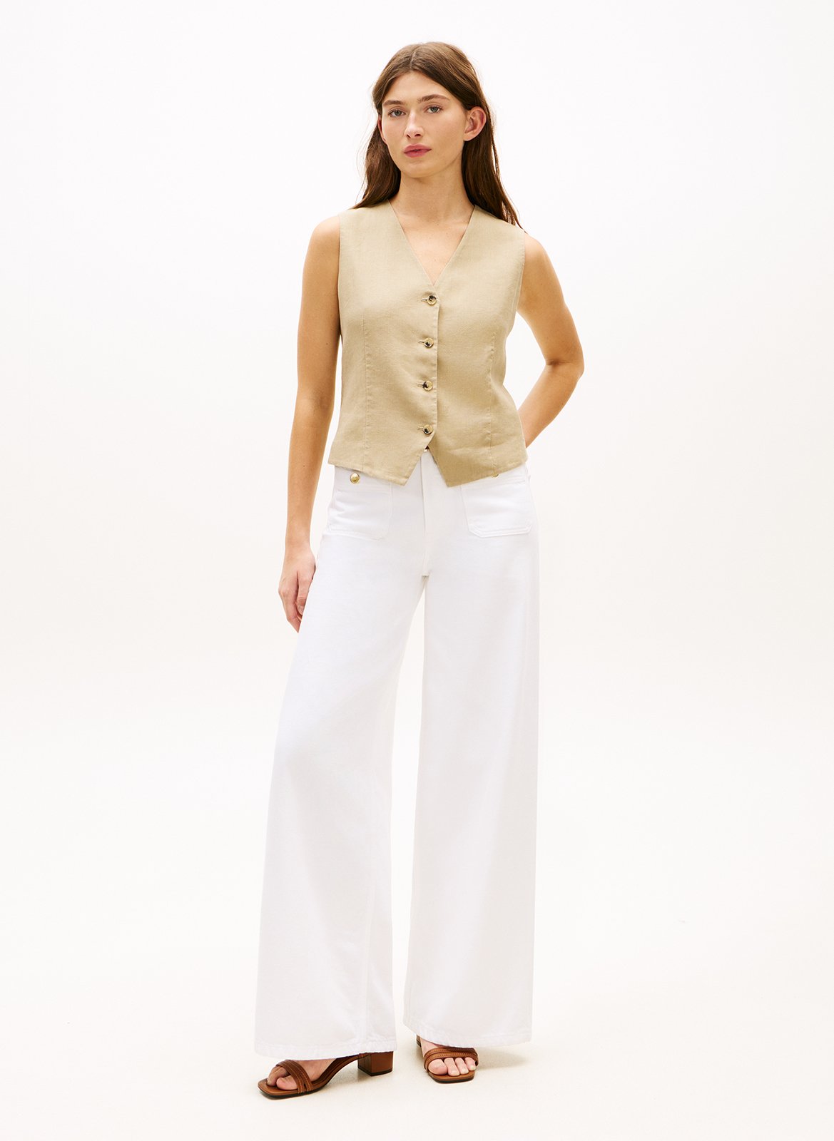 Mixed linen V-neck jacket TOMMY HILFIGER Beige