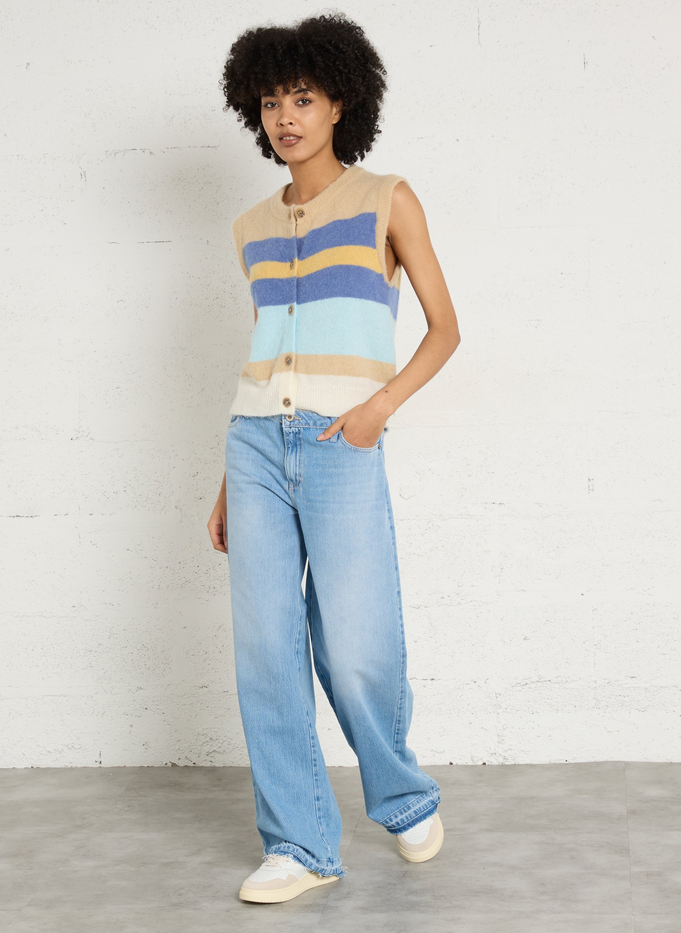 Cotton-blend straight jeans PLEASE Blue