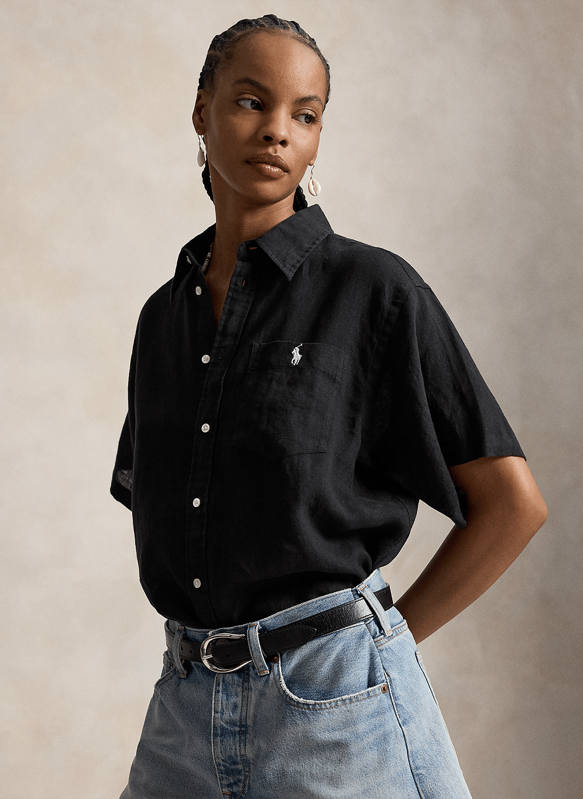 Gerade geschnittenes Leinenhemd mit klassischem Kragen POLO RALPH LAUREN Schwarz