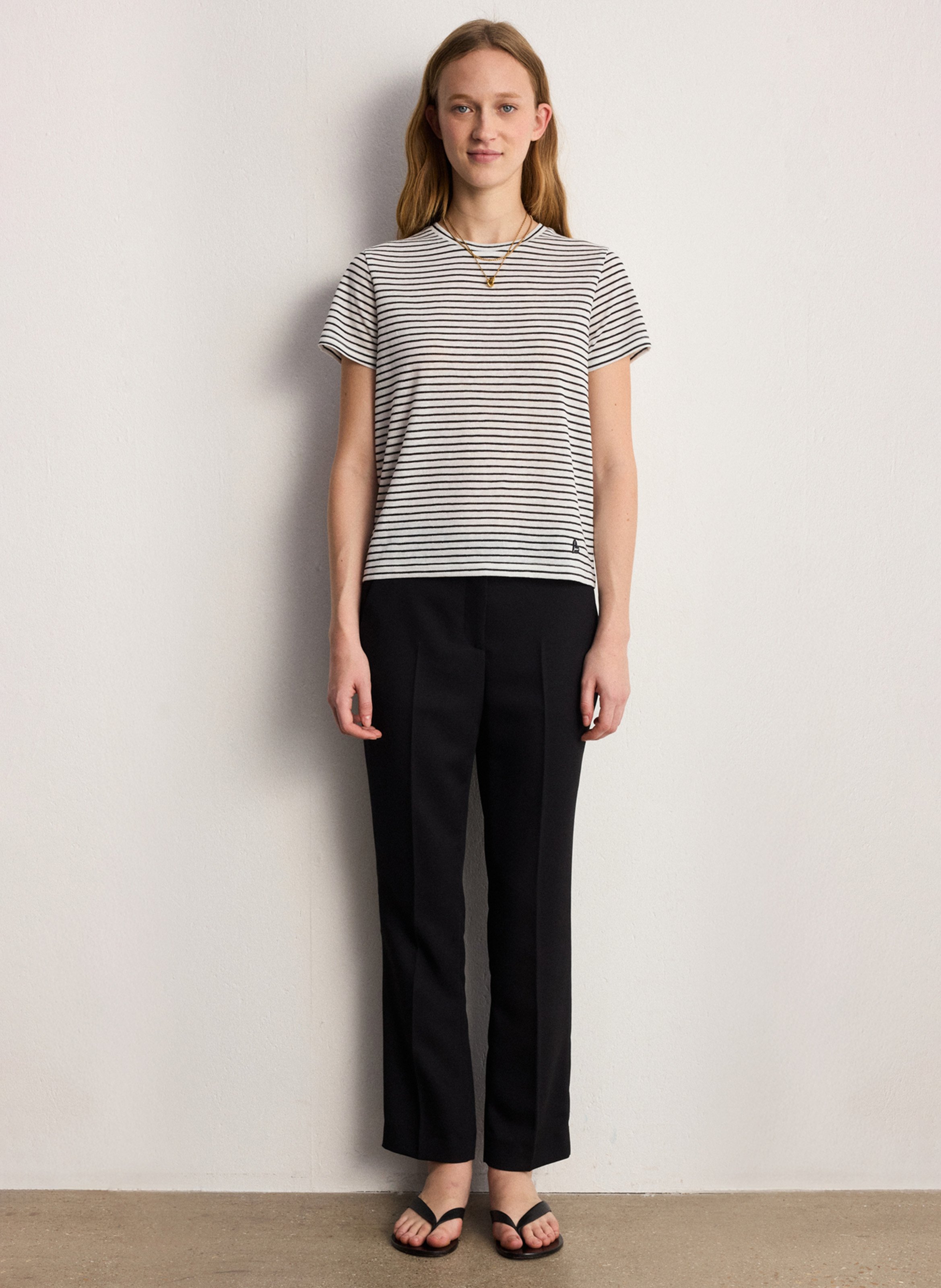 Straight round neck striped T-shirt PABLO White