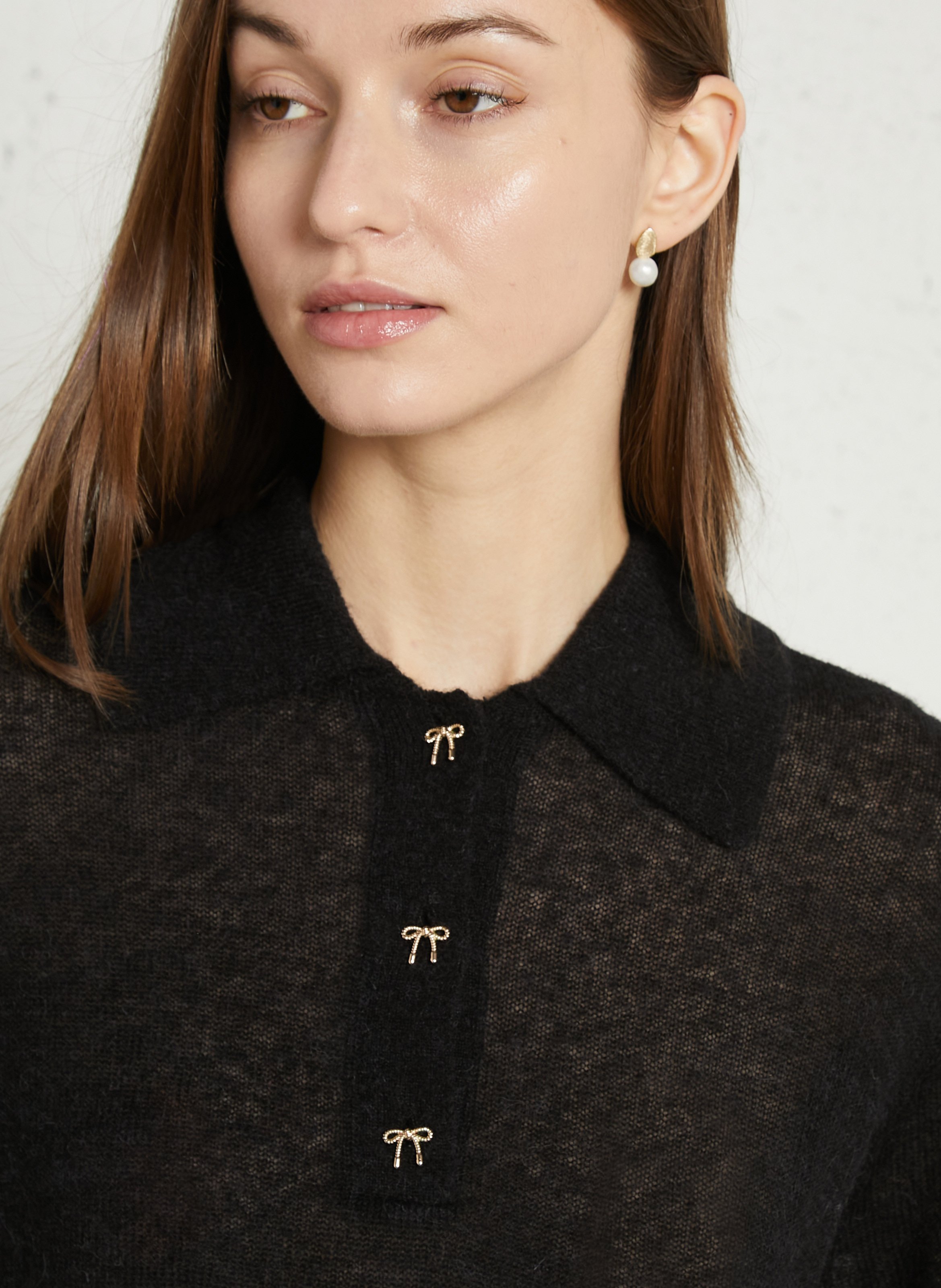 Pull droit col polo en laine mélangée DES PETITS HAUTS Noir