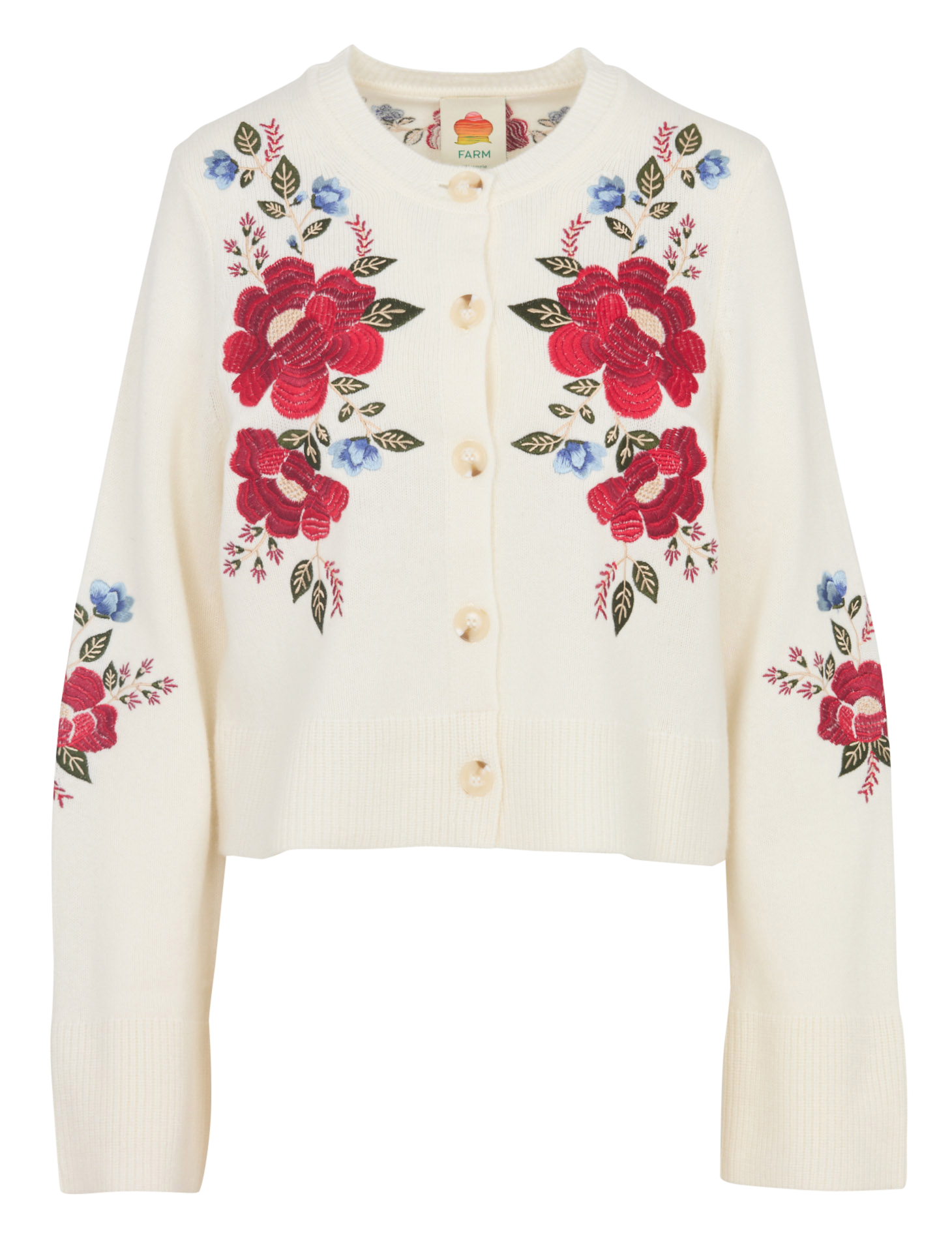 Straight woolen round-neck embroidered vest FARM RIO Beige