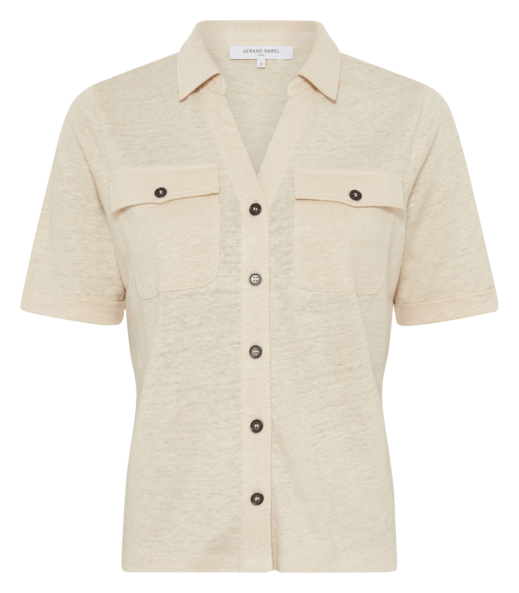 Gerade geschnittene Leinenbluse mit V-Dekolleté und Taschen GERARD DAREL Beige