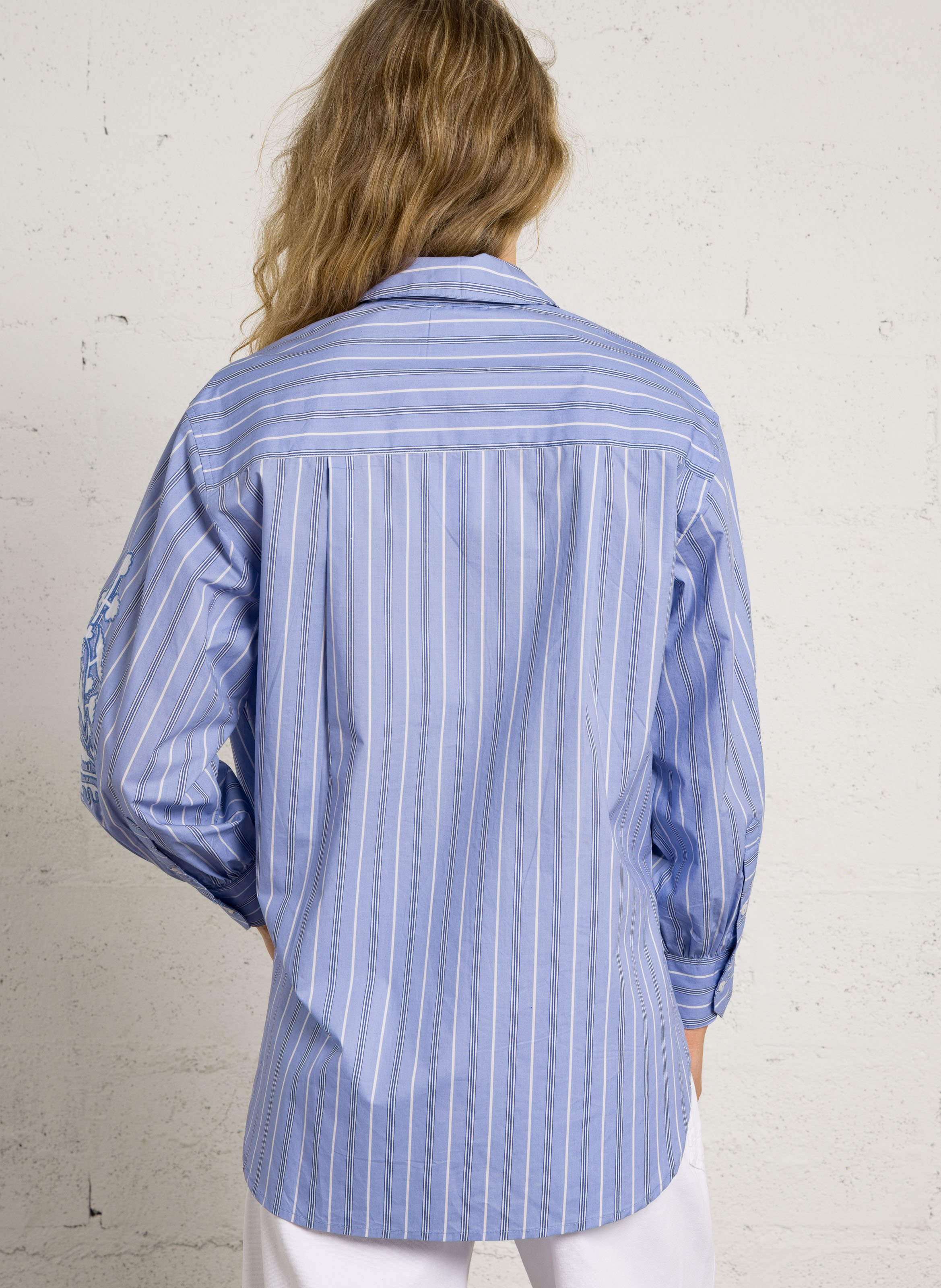 Chemise droite rayée à détails brodés LOUISE MISHA Bleu